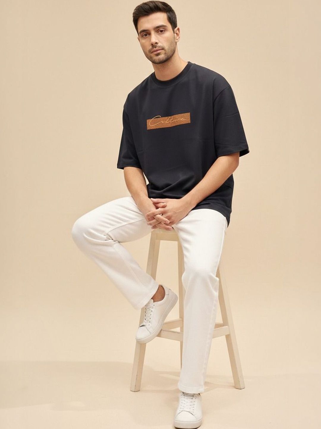 Mast & Harbour Men Typography Printed Round Neck Cotton Oversized T-shirt