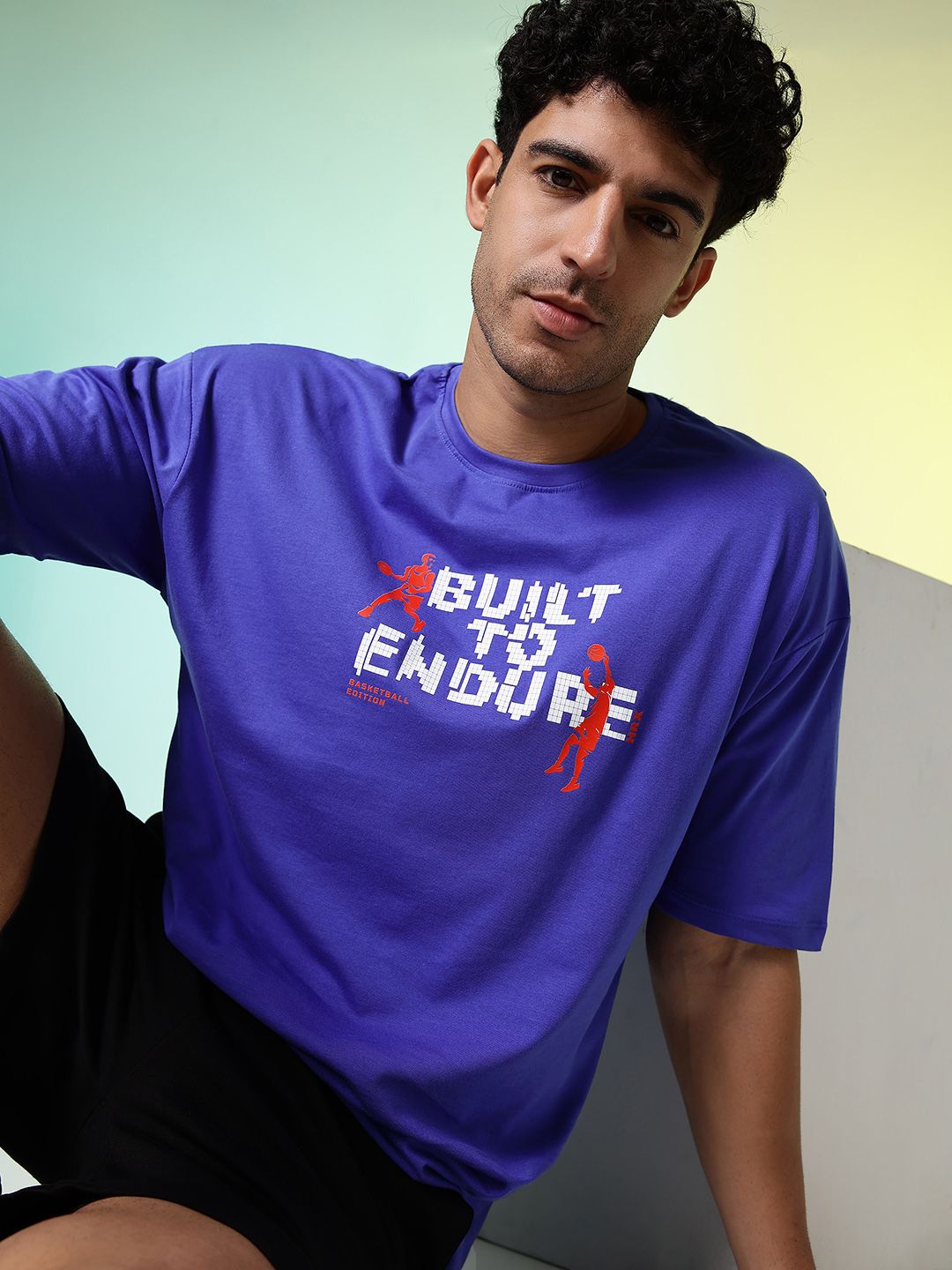HRX by Hrithik Roshan Typography Printed Drop-Shoulder Sleeves Pure Cotton Relaxed T-shirt