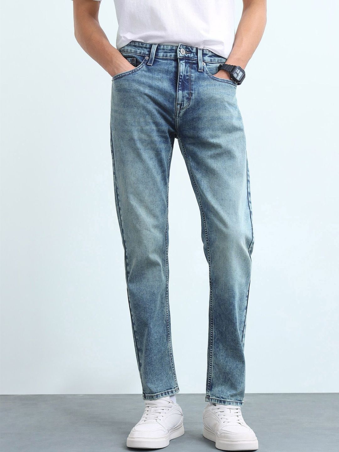 Flying Machine Men Tapered Fit Mid-Rise Light Fade Stretchable Jeans