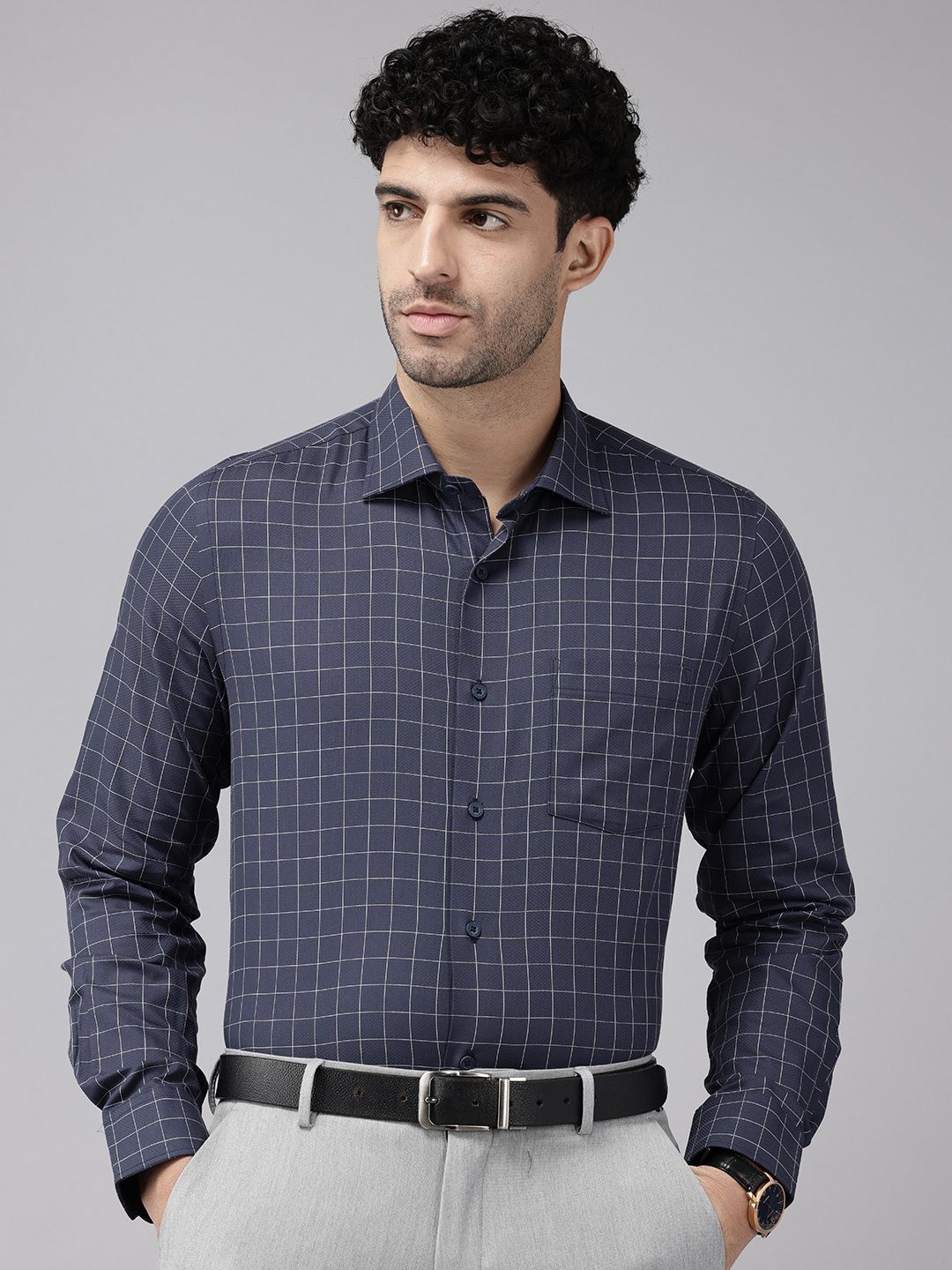Blackberrys Pure Cotton Slim Fit Grid Tattersall Checks Formal Shirt