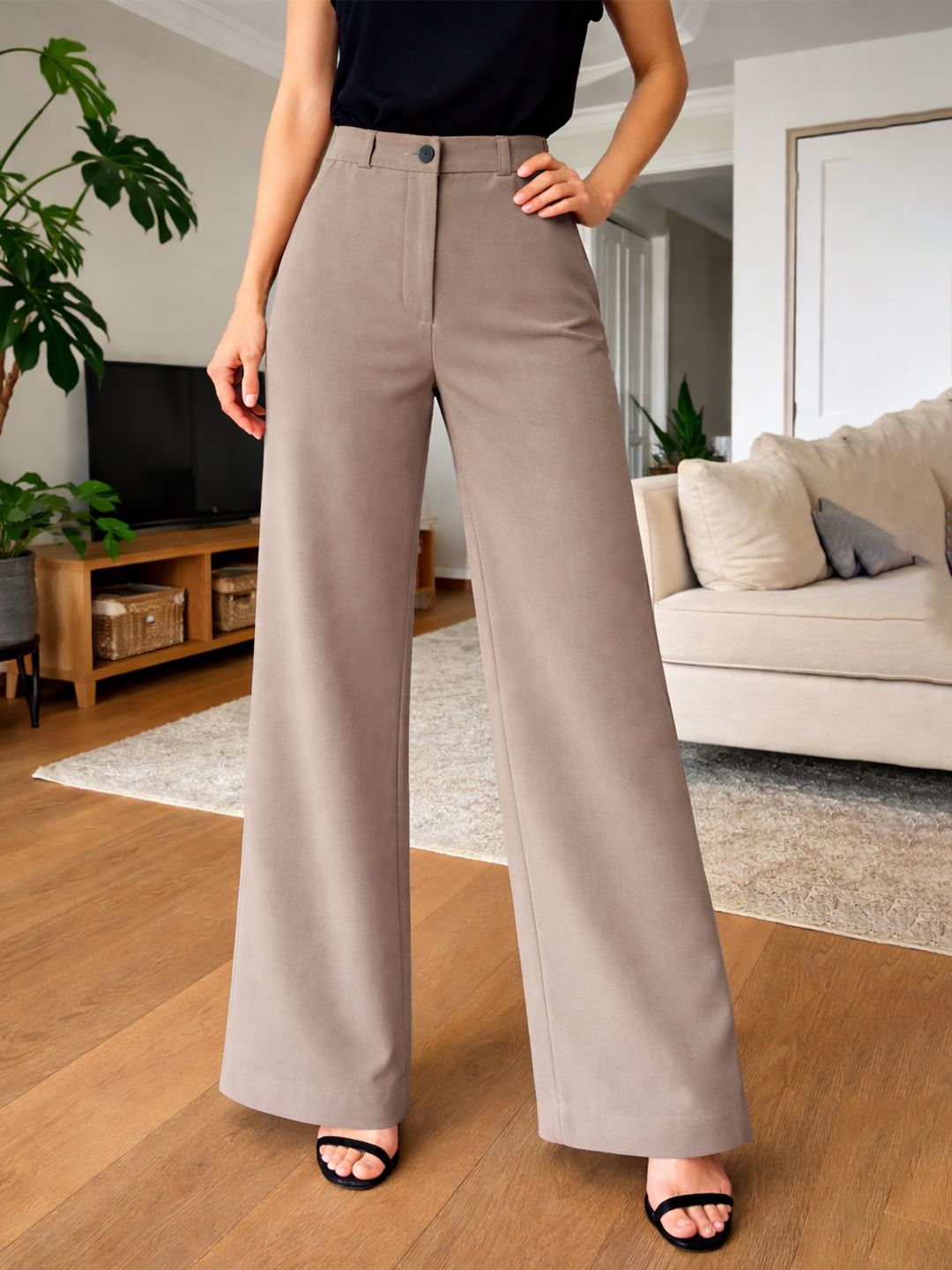 KERI PERRY Women Relaxed Straight Leg Straight Fit High-Rise Non Iron Trousers
