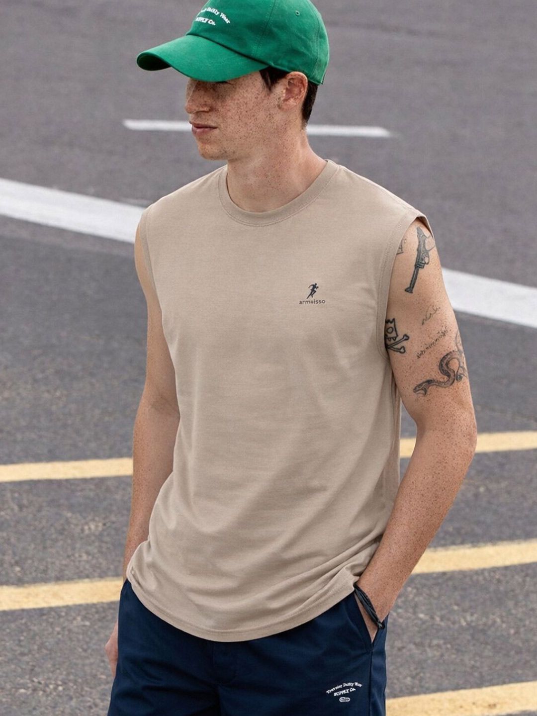 ARMISTO Men Solid Round Neck Drifit Gym Sports Vest T-shirt