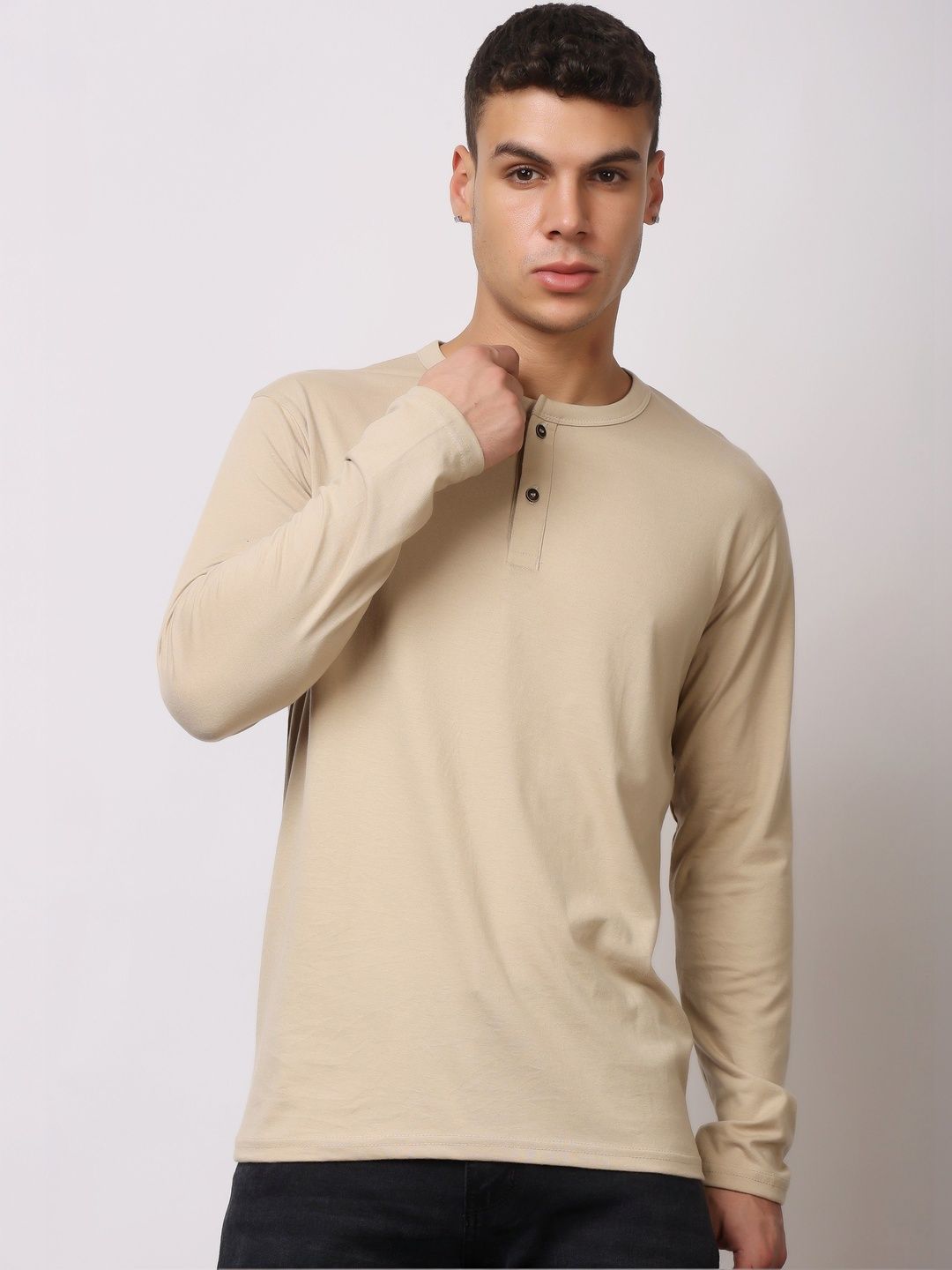 London Hills Men Solid Cotton Henley T-shirts