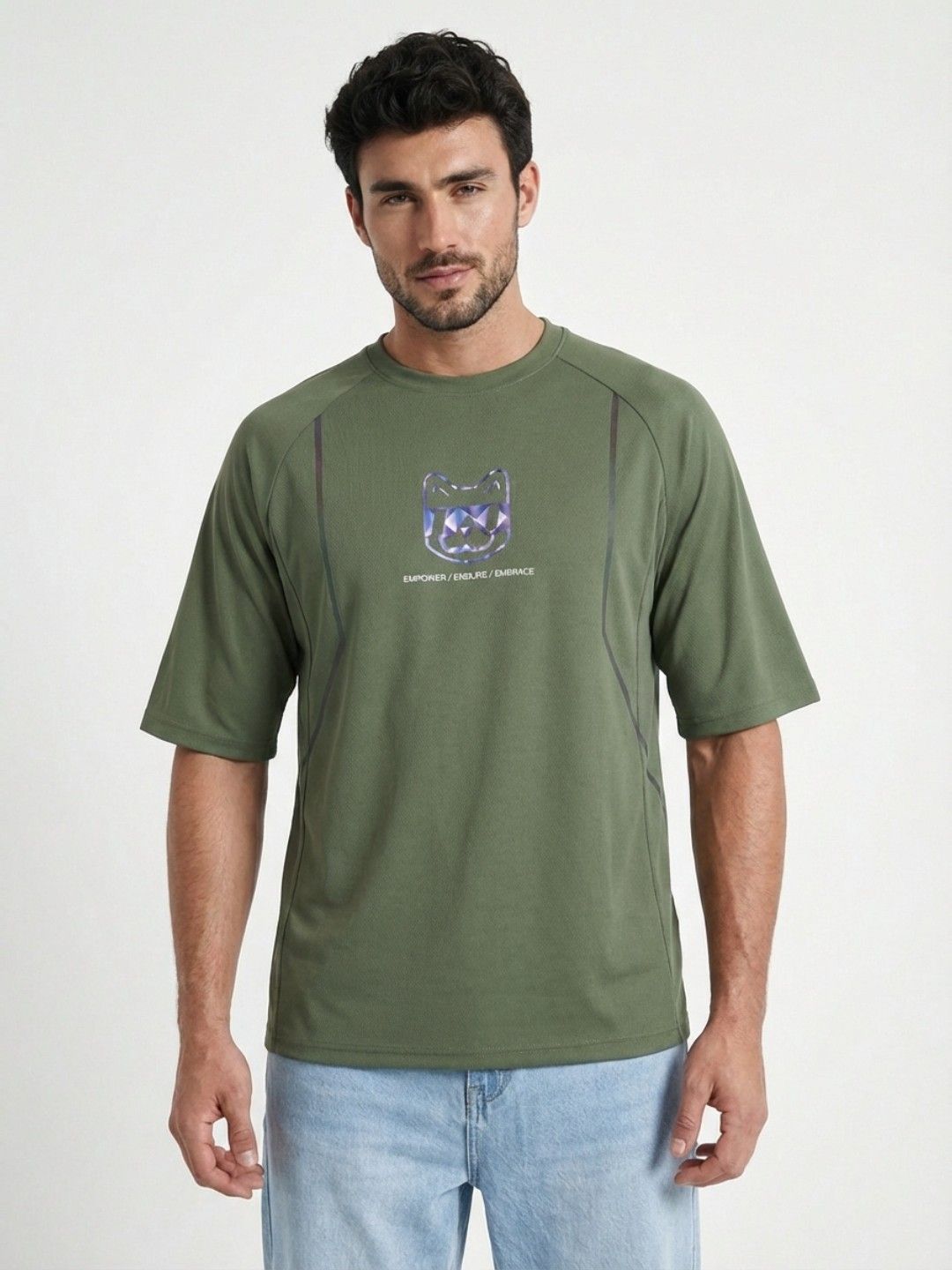 glitchez Printed Raglan Sleeves Relaxed Fit T-shirt