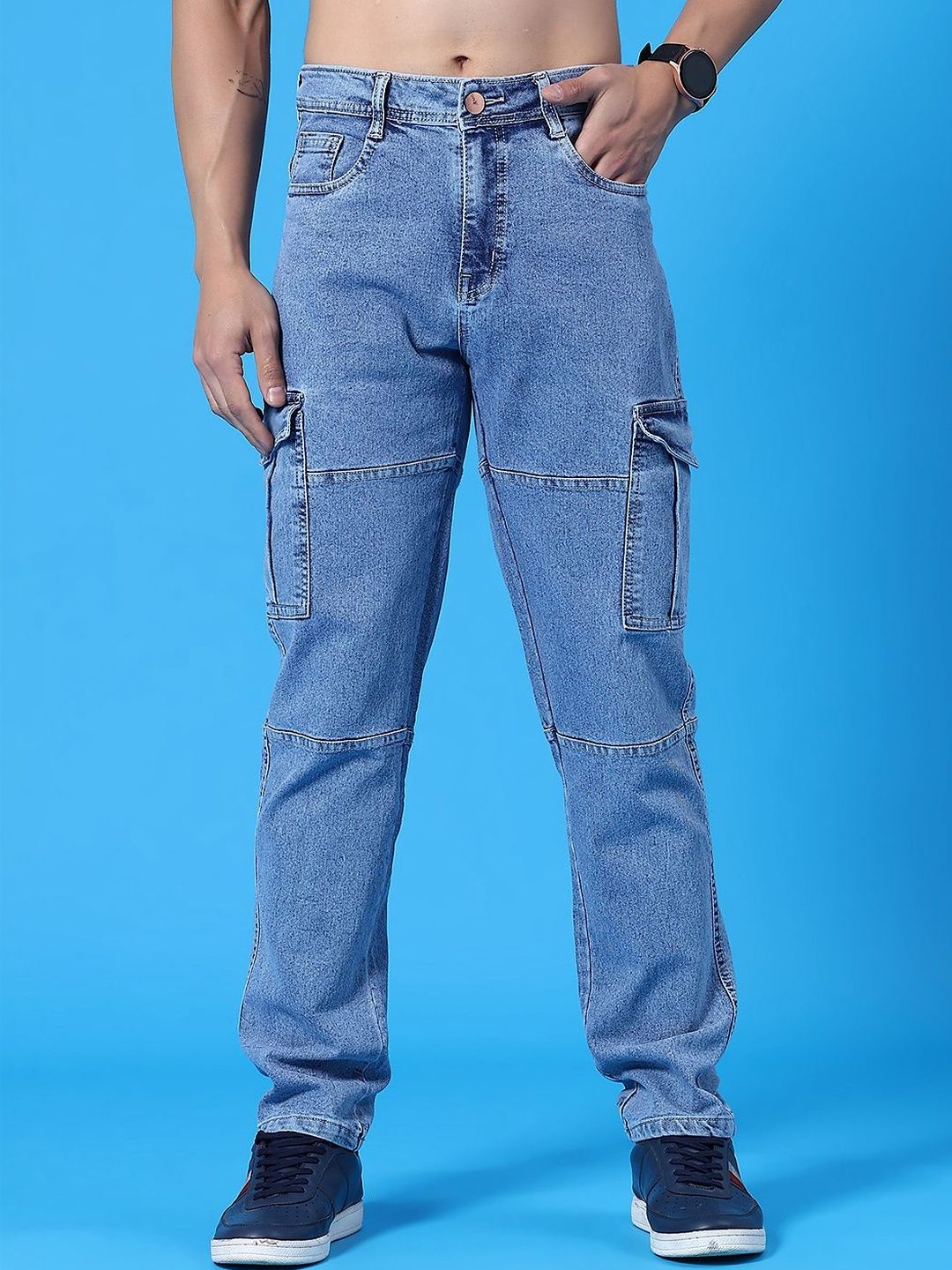 Buy glitchez Men Relaxed Fit Light Fade Stretchable Panelling