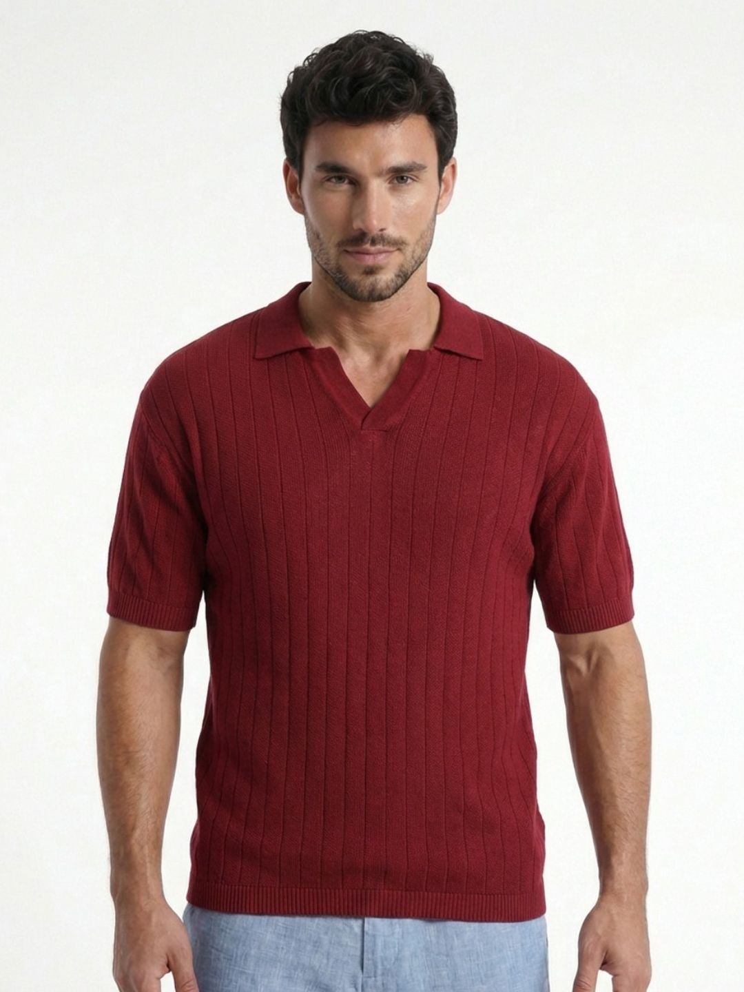 glitchez Polo Collar Pure Cotton Fine Knit Relaxed Fit T-shirt