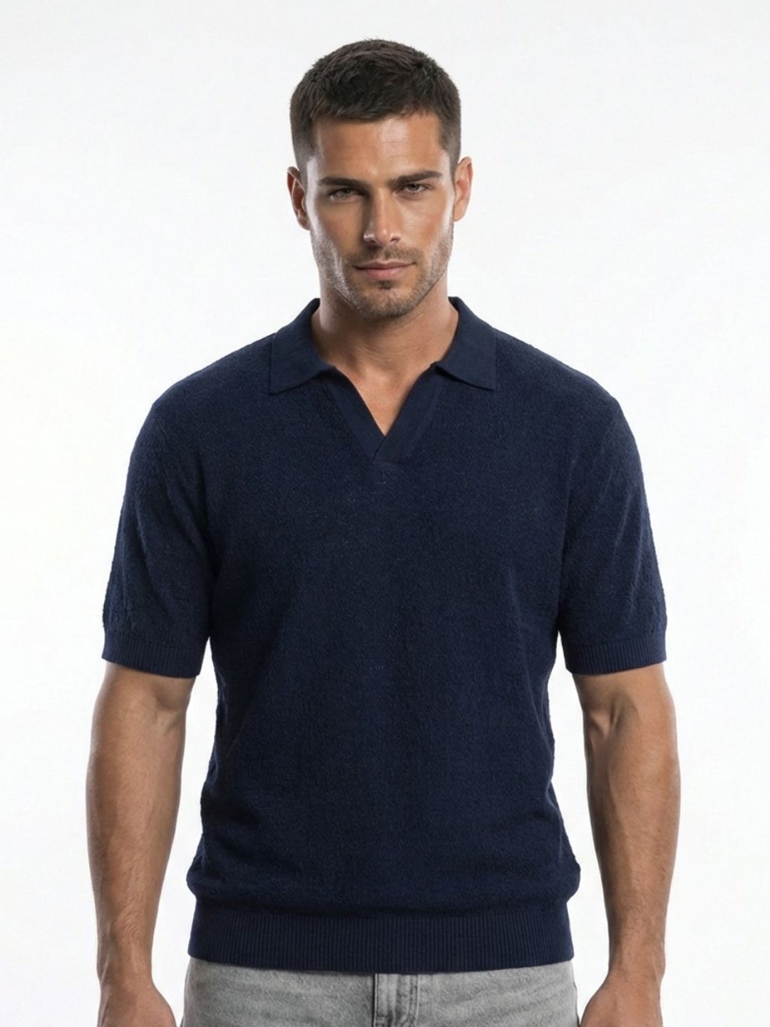 glitchez Polo Collar Pure Cotton Fine Knit Relaxed Fit T-shirt