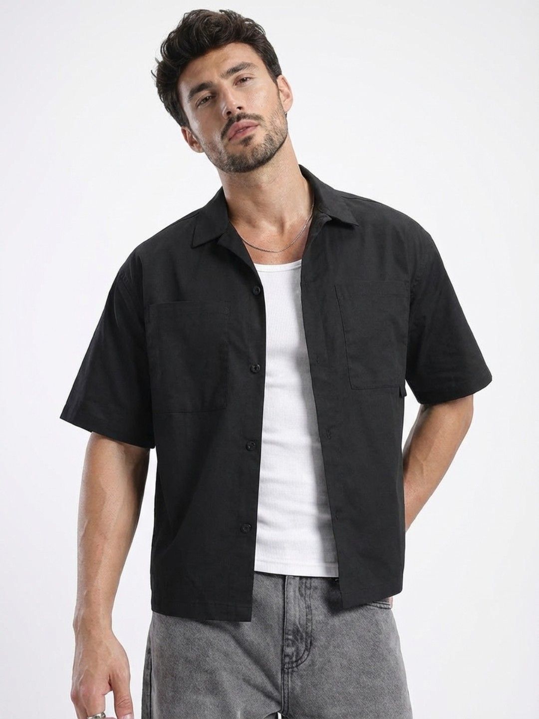 glitchez Drop-Shoulder Sleeves Pure Cotton Relaxed Fit Crop Casual Shirt Offers & Cashback