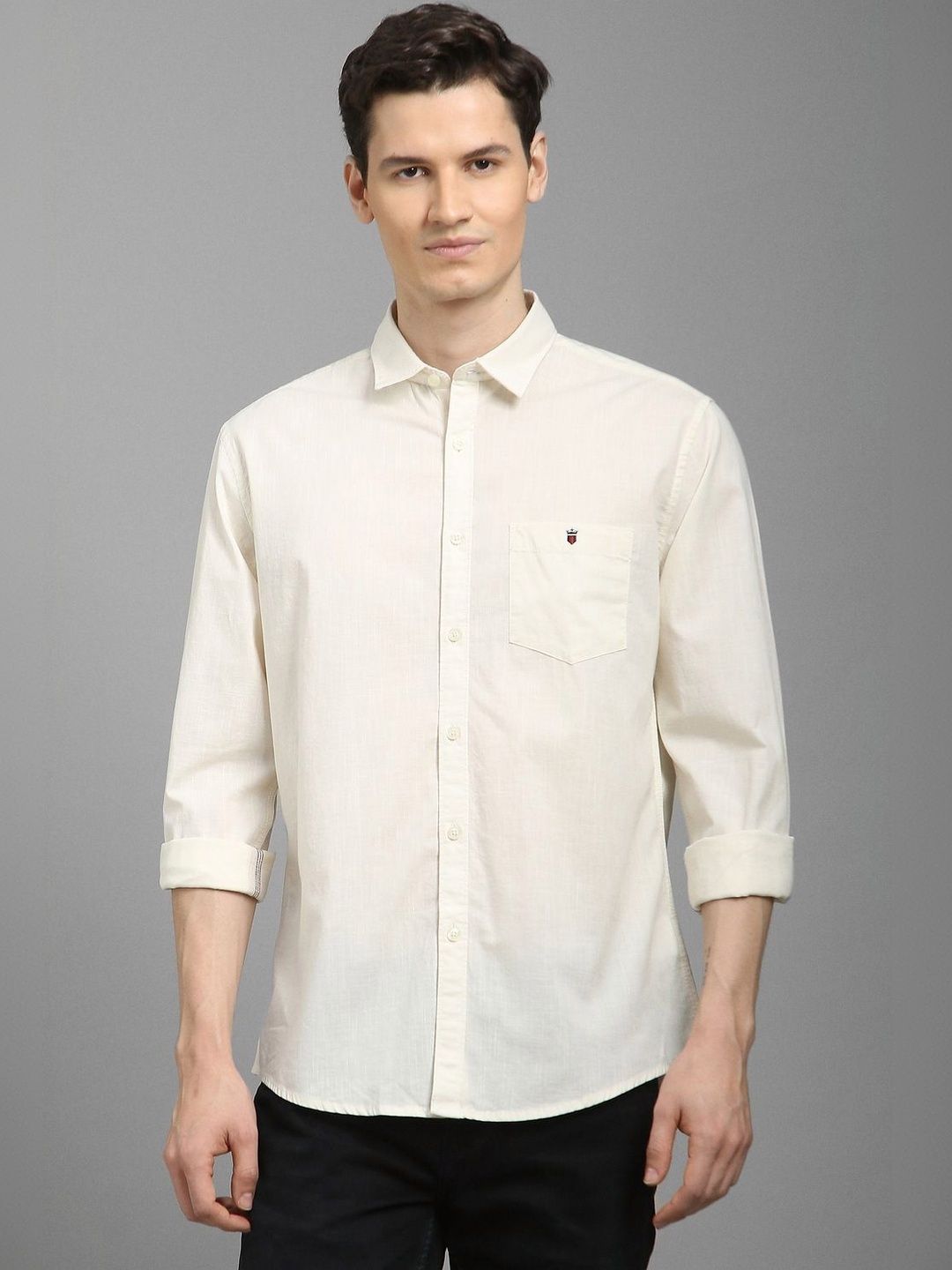 Louis Philippe Jeans Louis Philippe Jeans Men Beige Solid Full Sleeves Casual Shirts