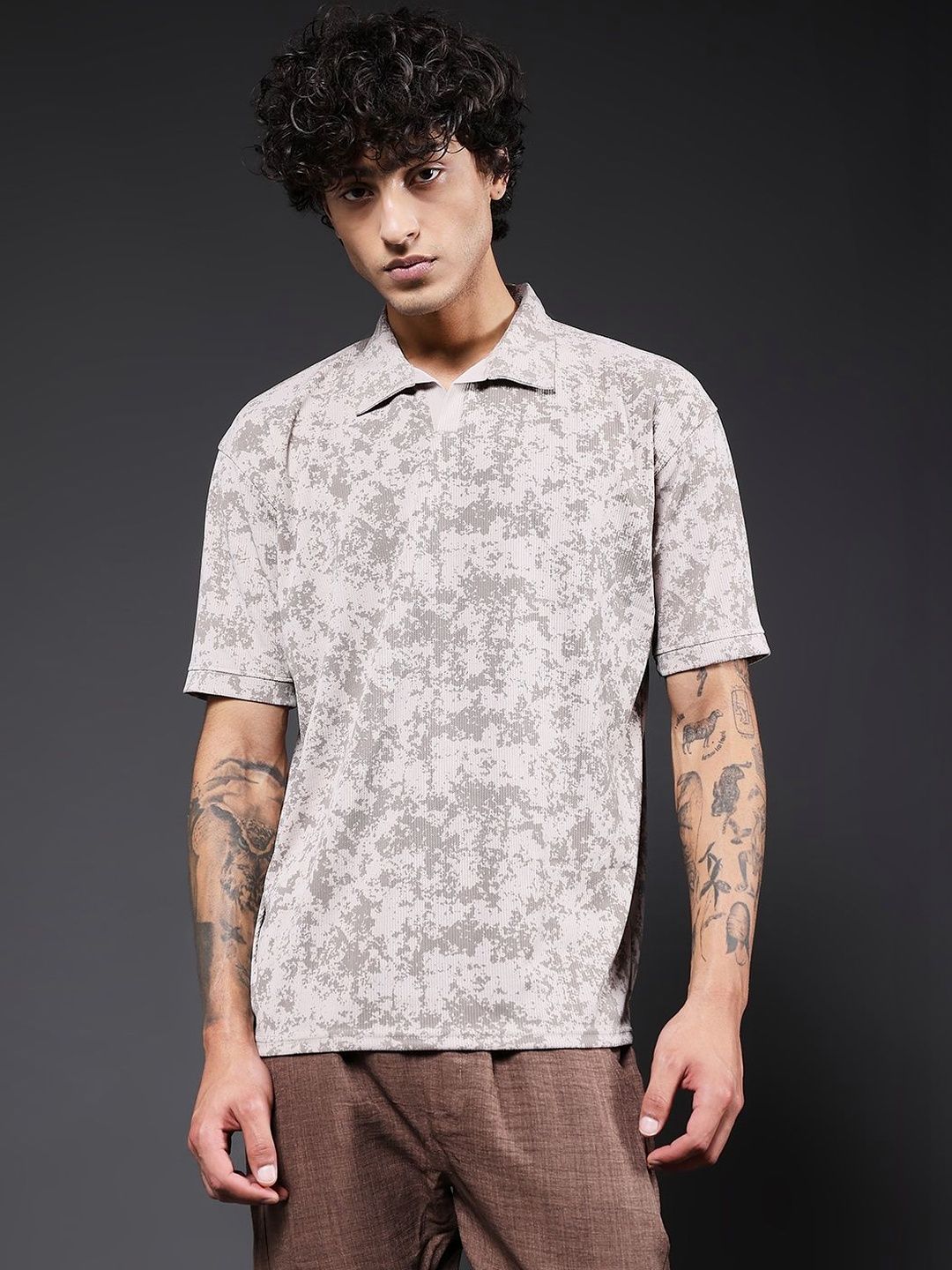 PRONK Men Relaxed Fit Printed Polo T-shirts