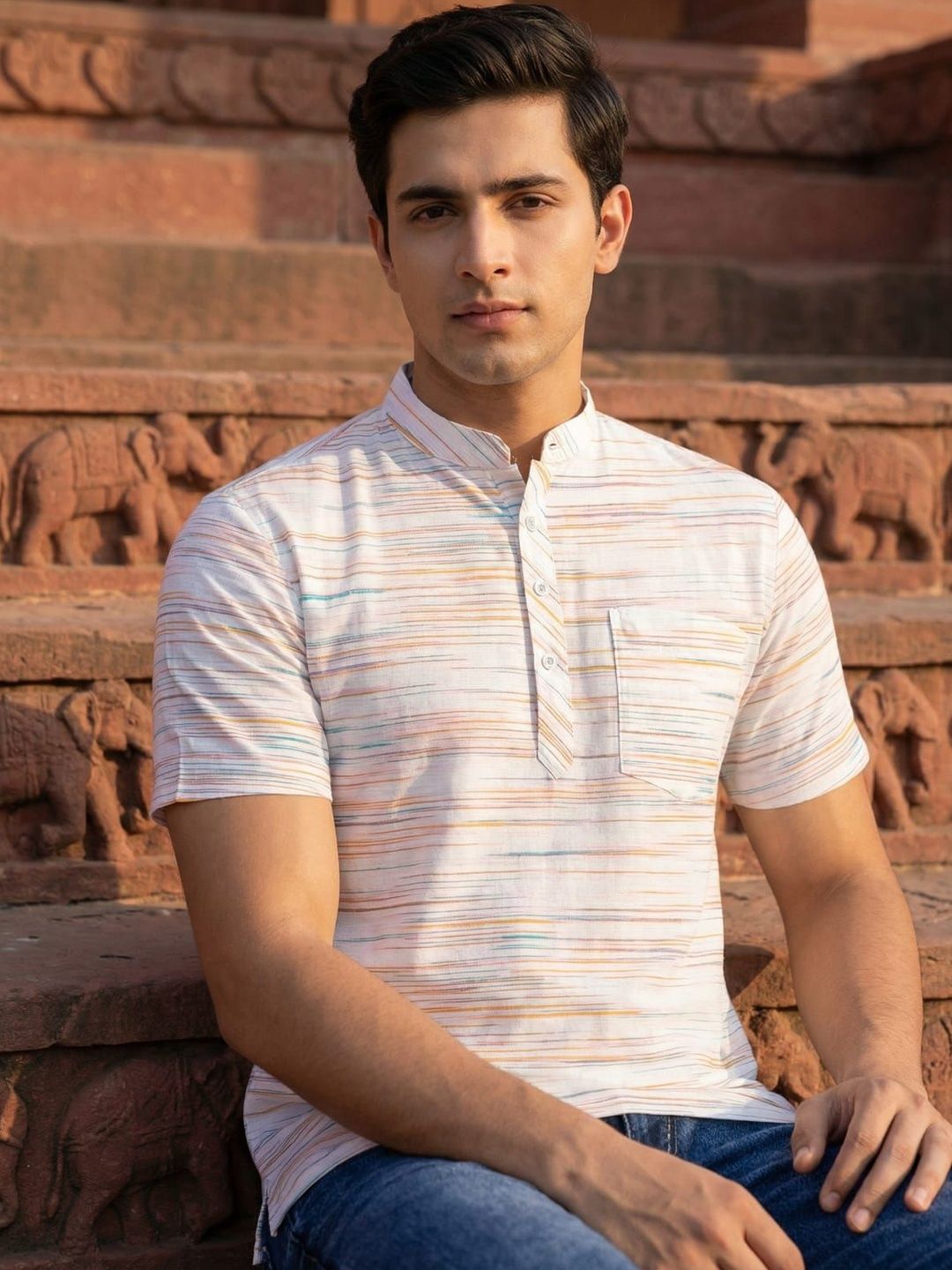 GRT Men Striped Khadi Kurta