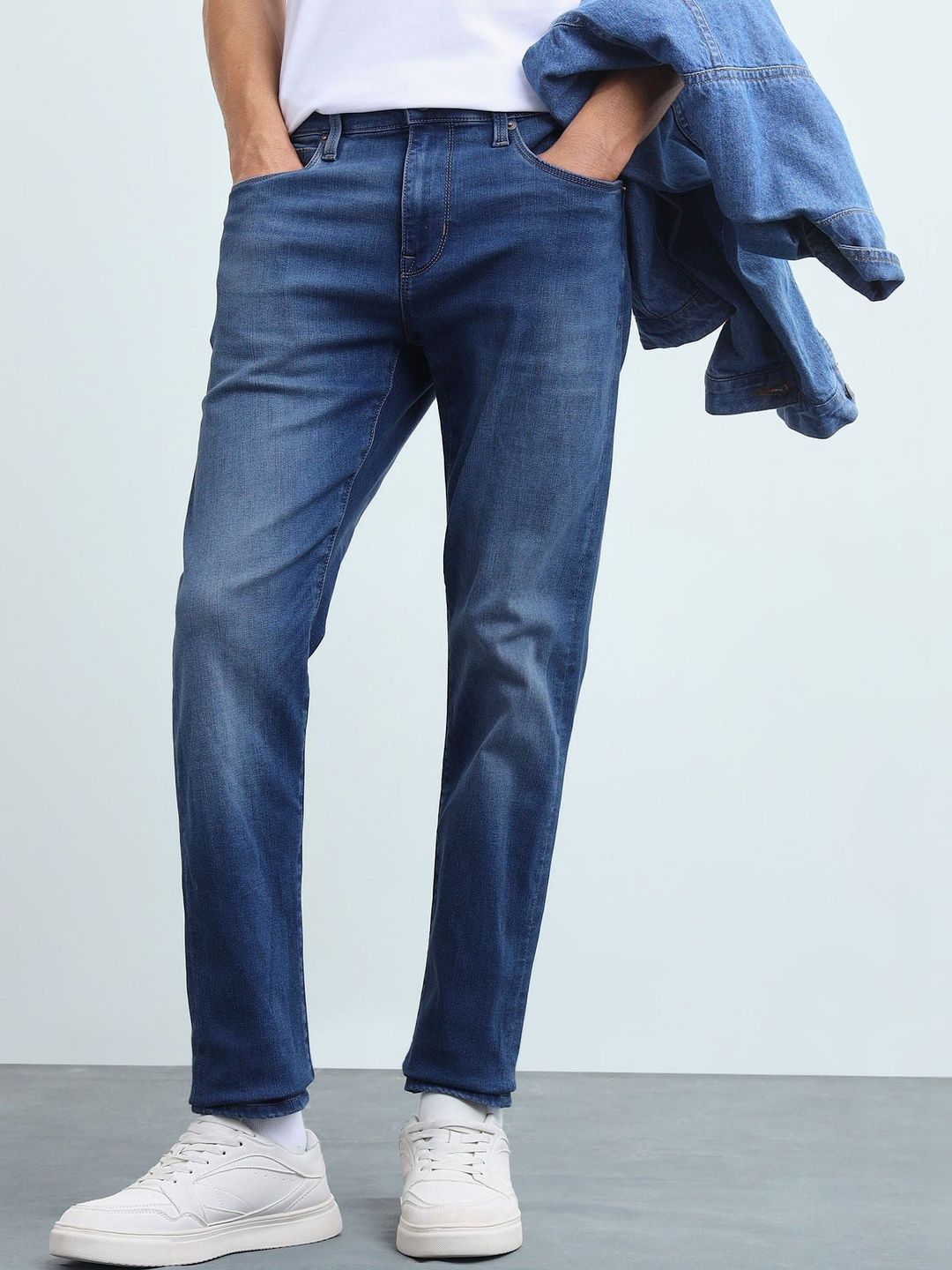 Flying Machine Men's Slash Slim Tapered Fit Whiskered Jeans