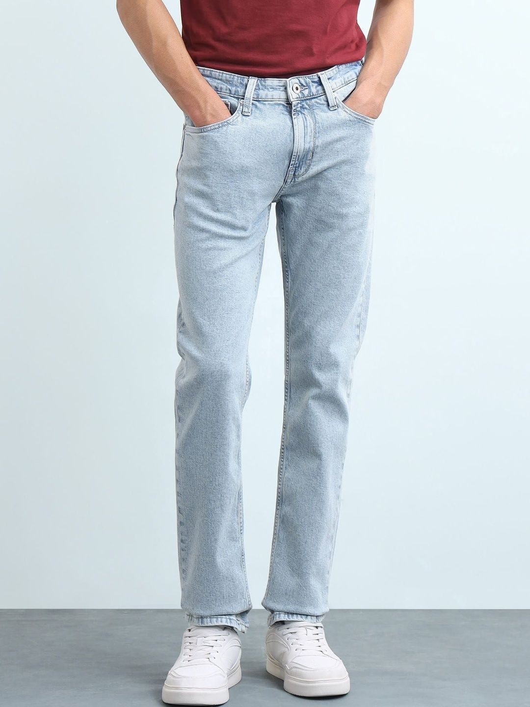 Flying Machine Men Straight Fit Mid-Rise Light Fade Stretchable Jeans