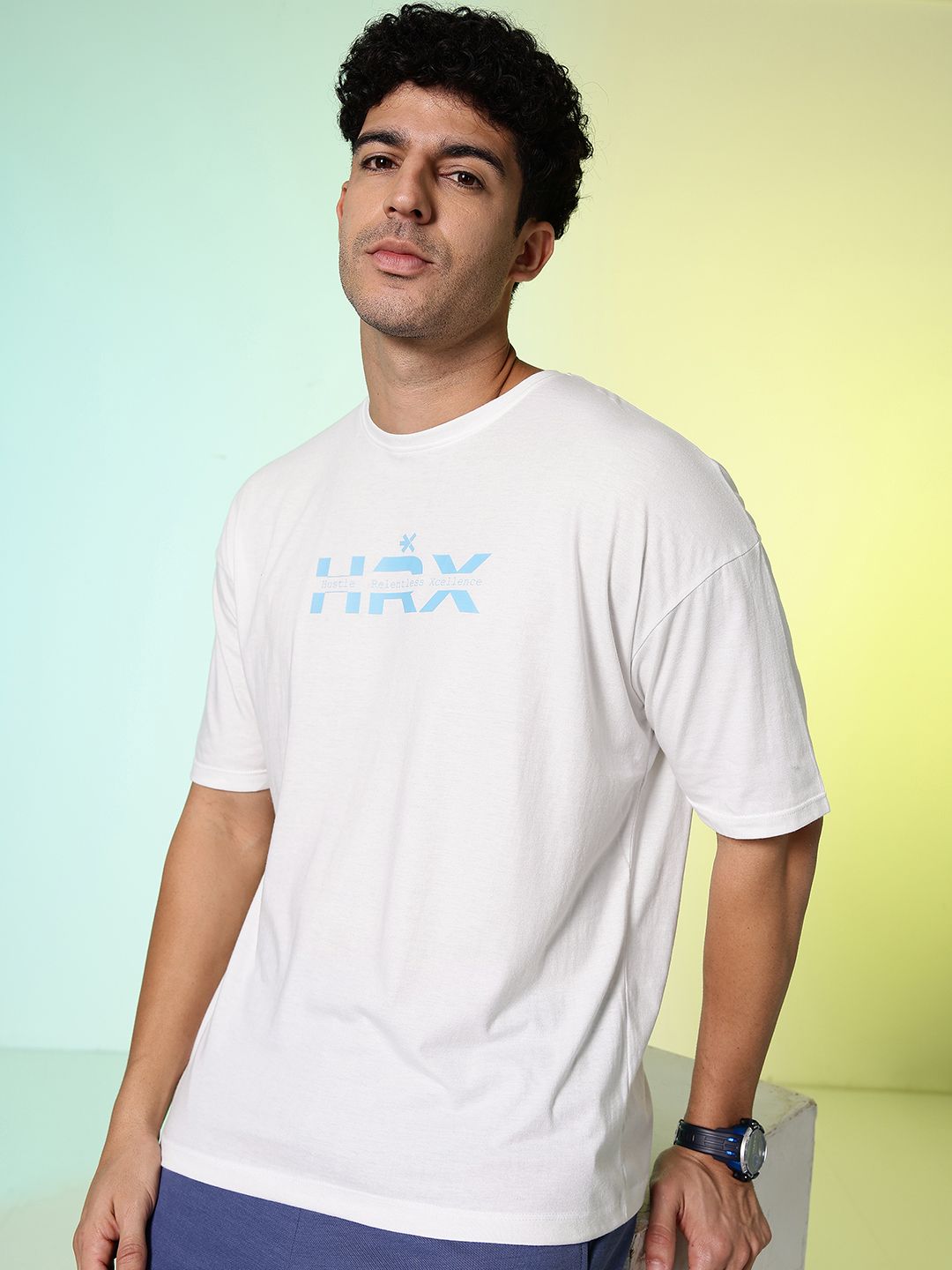 HRX by Hrithik Roshan Brand Logo Printed Relaxed Fit Pure Cotton T-shirt