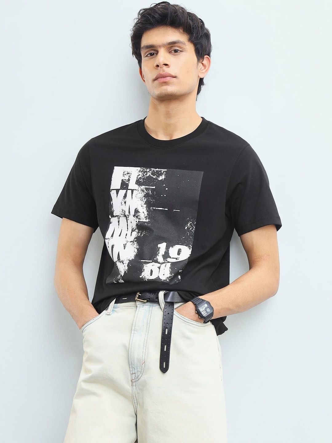 Flying Machine Men's Graphic Printed Regular Fit Tshirts