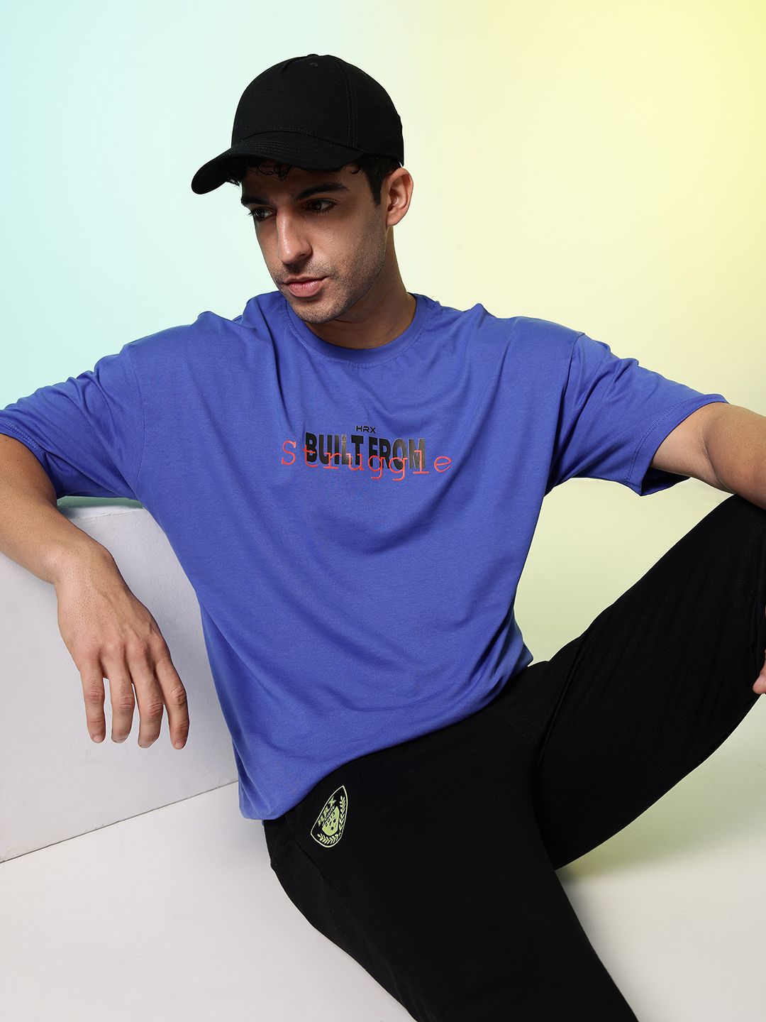 HRX by Hrithik Roshan Typography Printed Drop-Shoulder Sleeves Pure Cotton Relaxed T-shirt