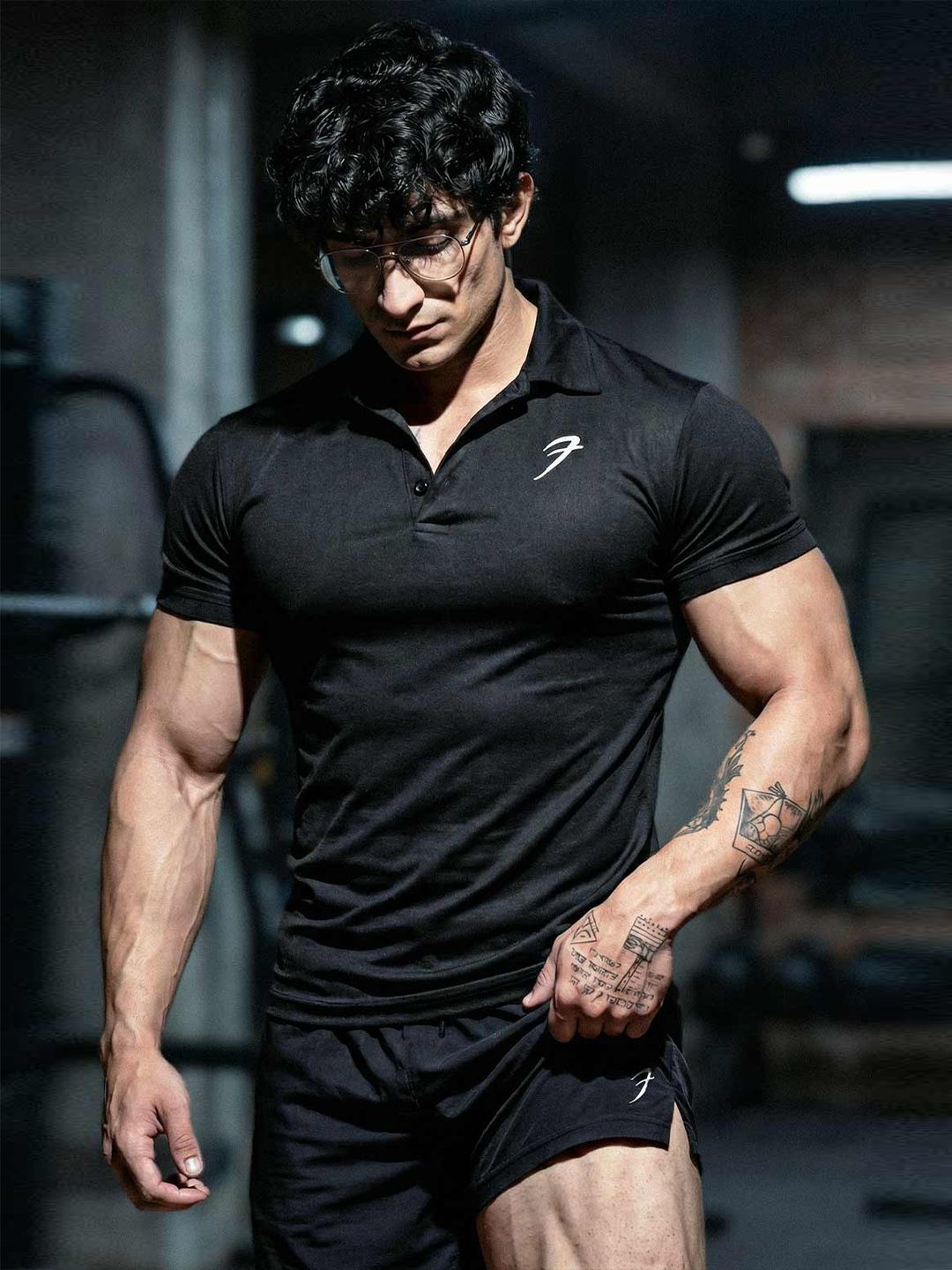 Men Polo Collar Slim Fit T-shirt FUAARK Men Black Polo Collar Slim Fit Training Polo Collar T-shirt