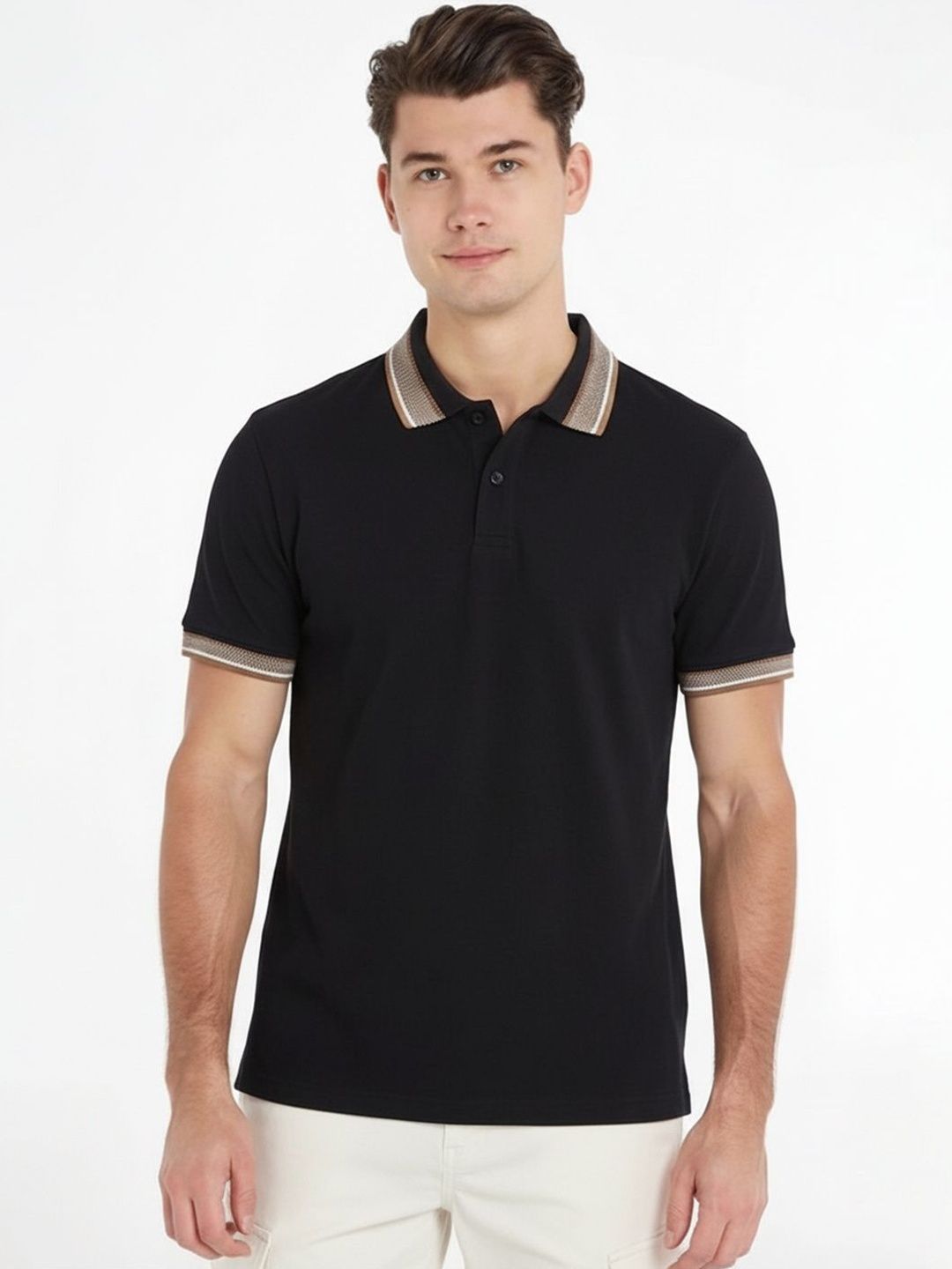 Leotude Men Polo Collar Short Sleeves Cotton T-shirt
