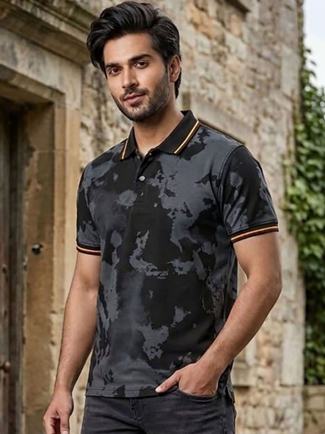 SZN Men Tie and Dyed Polo Collar T-shirt
