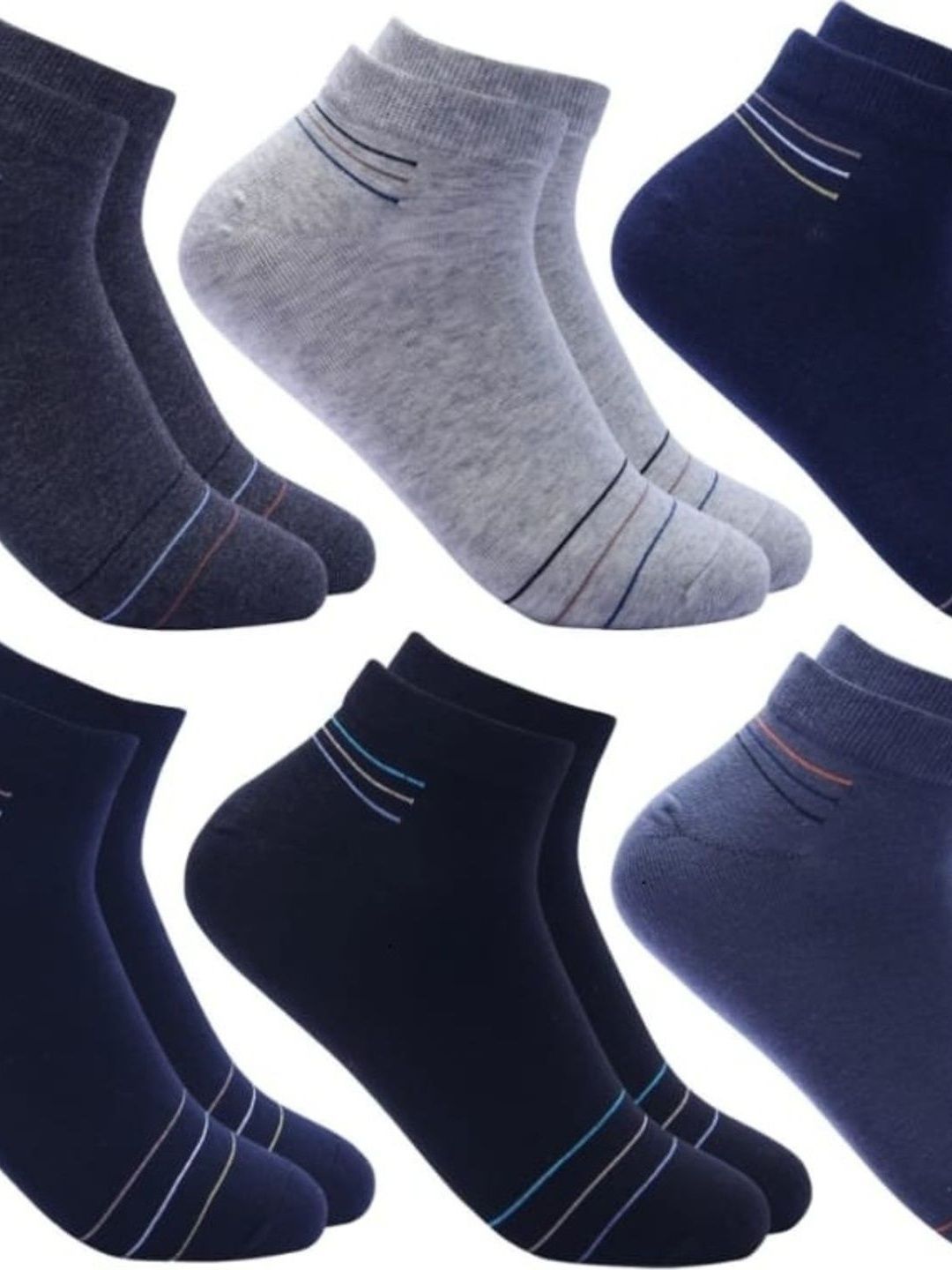 akeet trend Unisex Pack of 6 Cotton Assorted Striped Ankle Length Socks