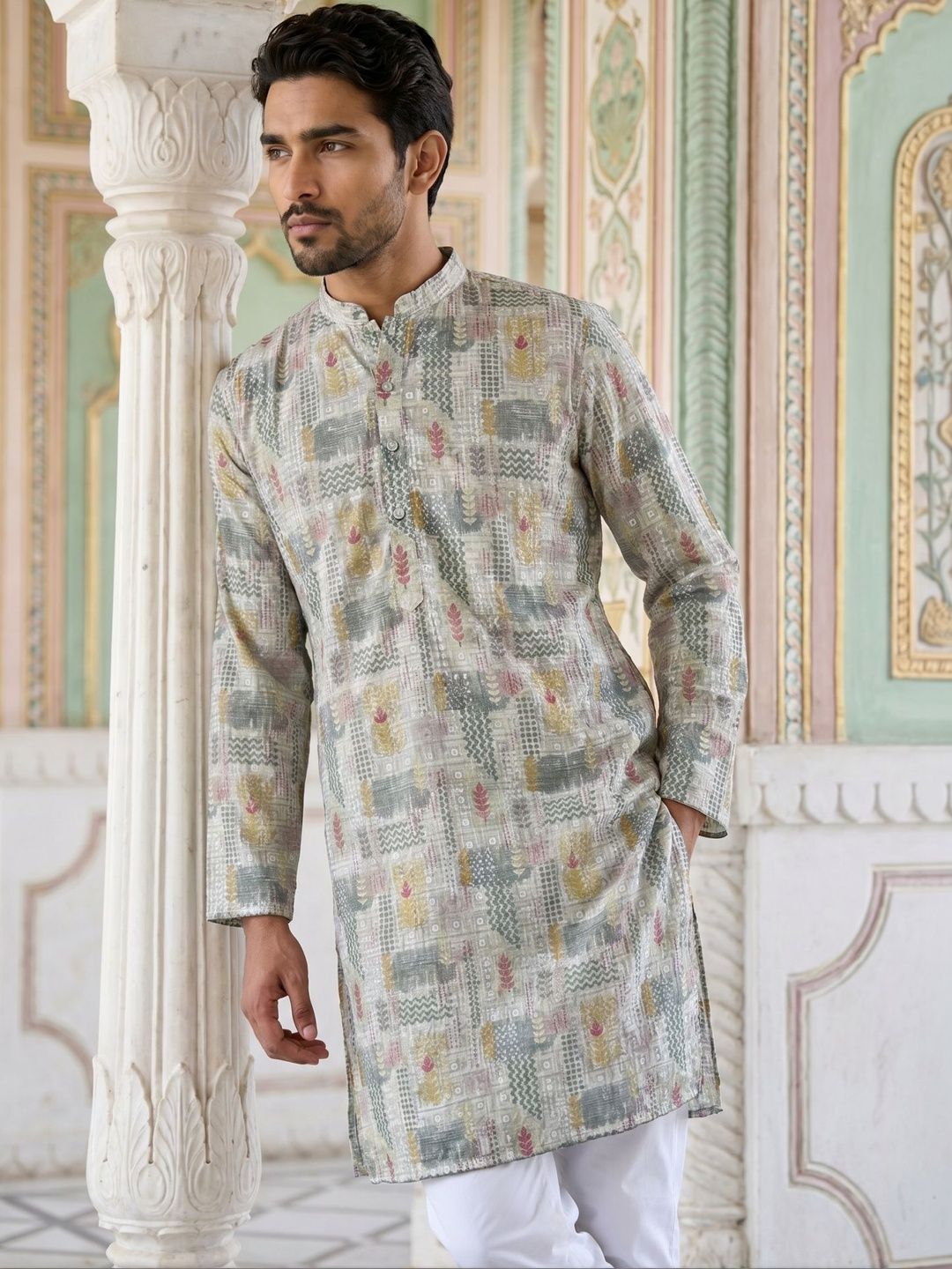 Jompers Men Printed Sequinned Kurta