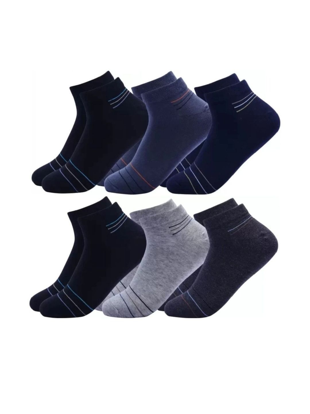 akeet trend Unisex Pack of 6 Cotton Assorted Striped Ankle Length Socks