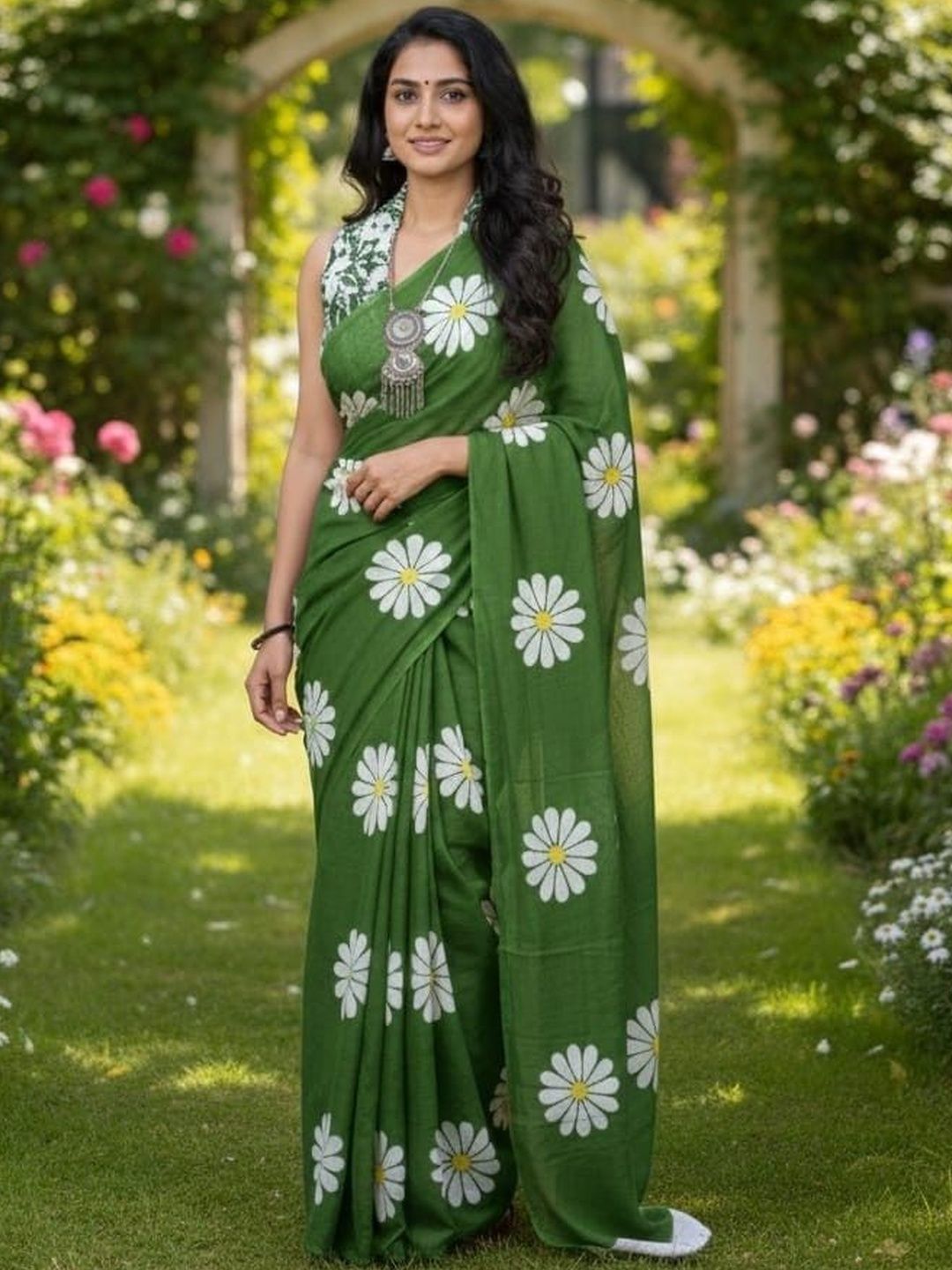 Silkena Floral Linen Blend Saree