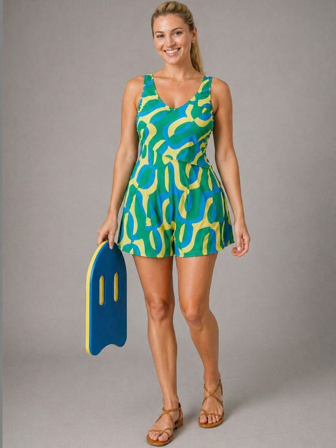 DressBerry Printed V-Neck Swimming Dress Swimwear