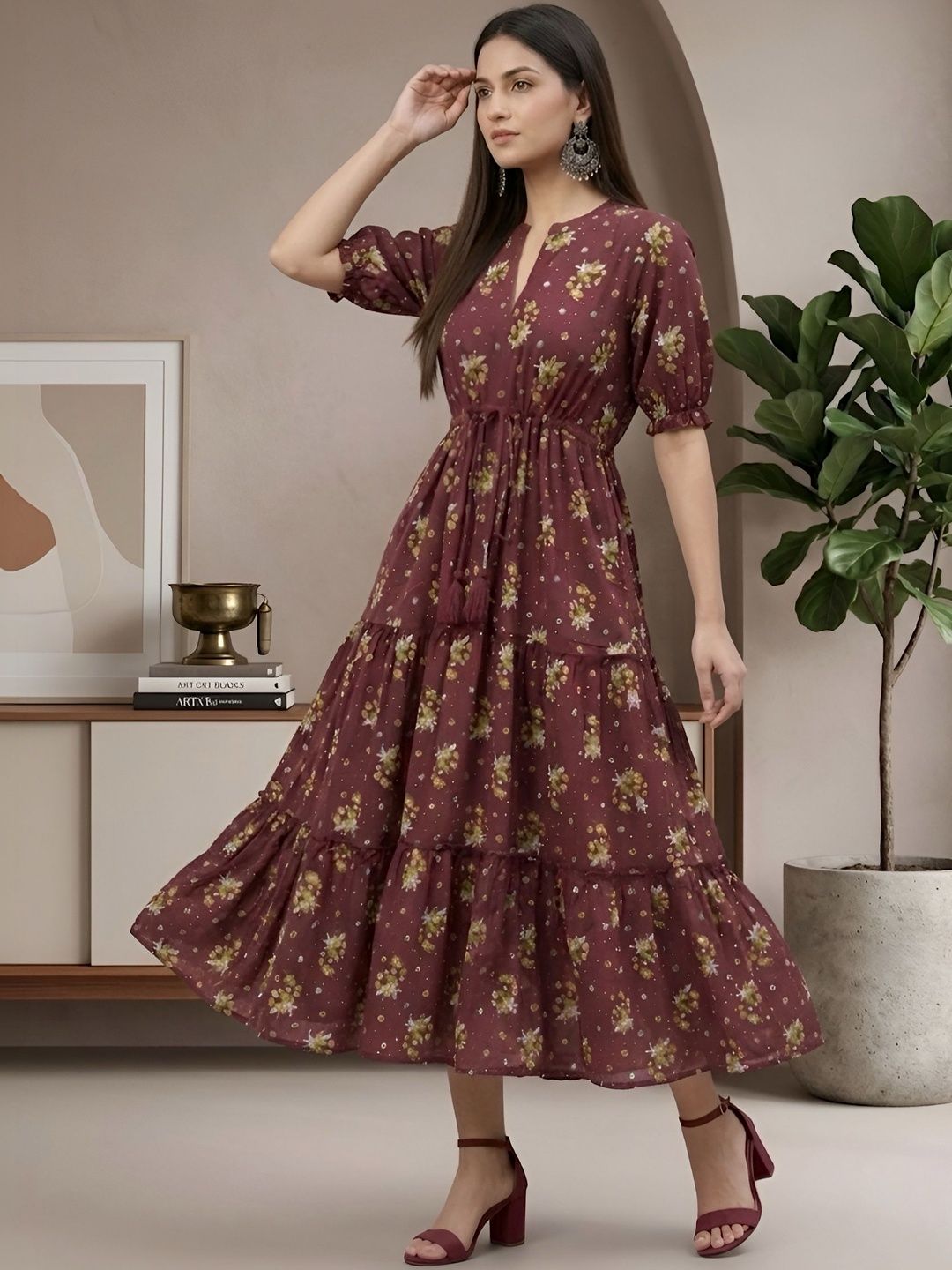 SZN Floral Print A-Line Midi Dress