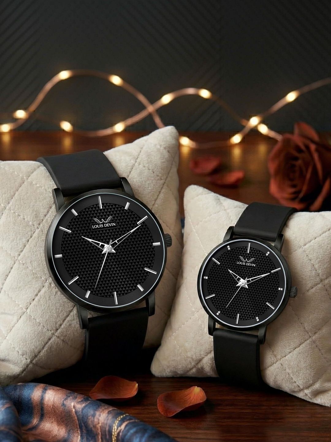 LOUIS DEVIN LOUIS DEVIN Unisex Couple Set Dial & Straps Analogue Watch LDCM-BK083-BLK