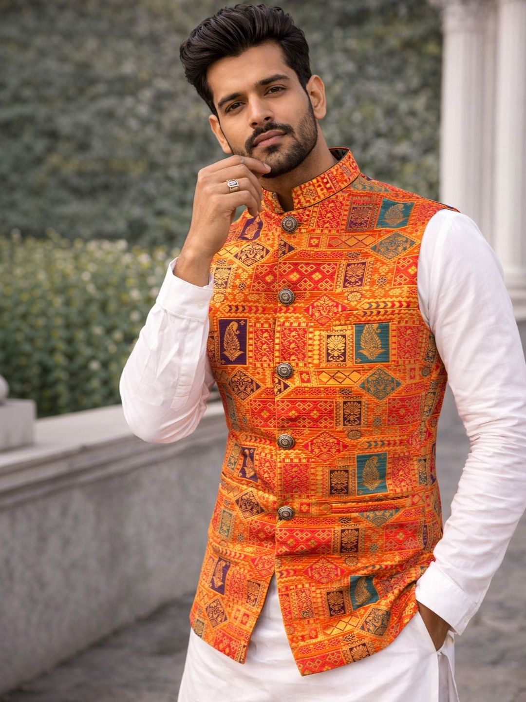 MODERN MUGHALS Woven Design Nehru Jackets
