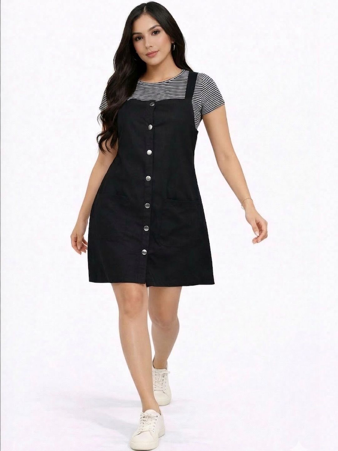 ワンピース soor ploom Eloise pinafore-Black Denim Black Solid Pinafore Dress - Buy Black Solid Pinafore Dress online