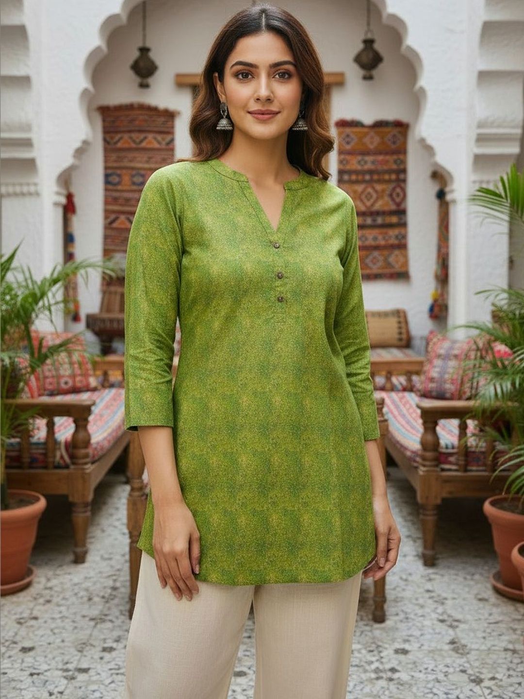 Anouk Printed V-Neck Pure Cotton Blend Kurti