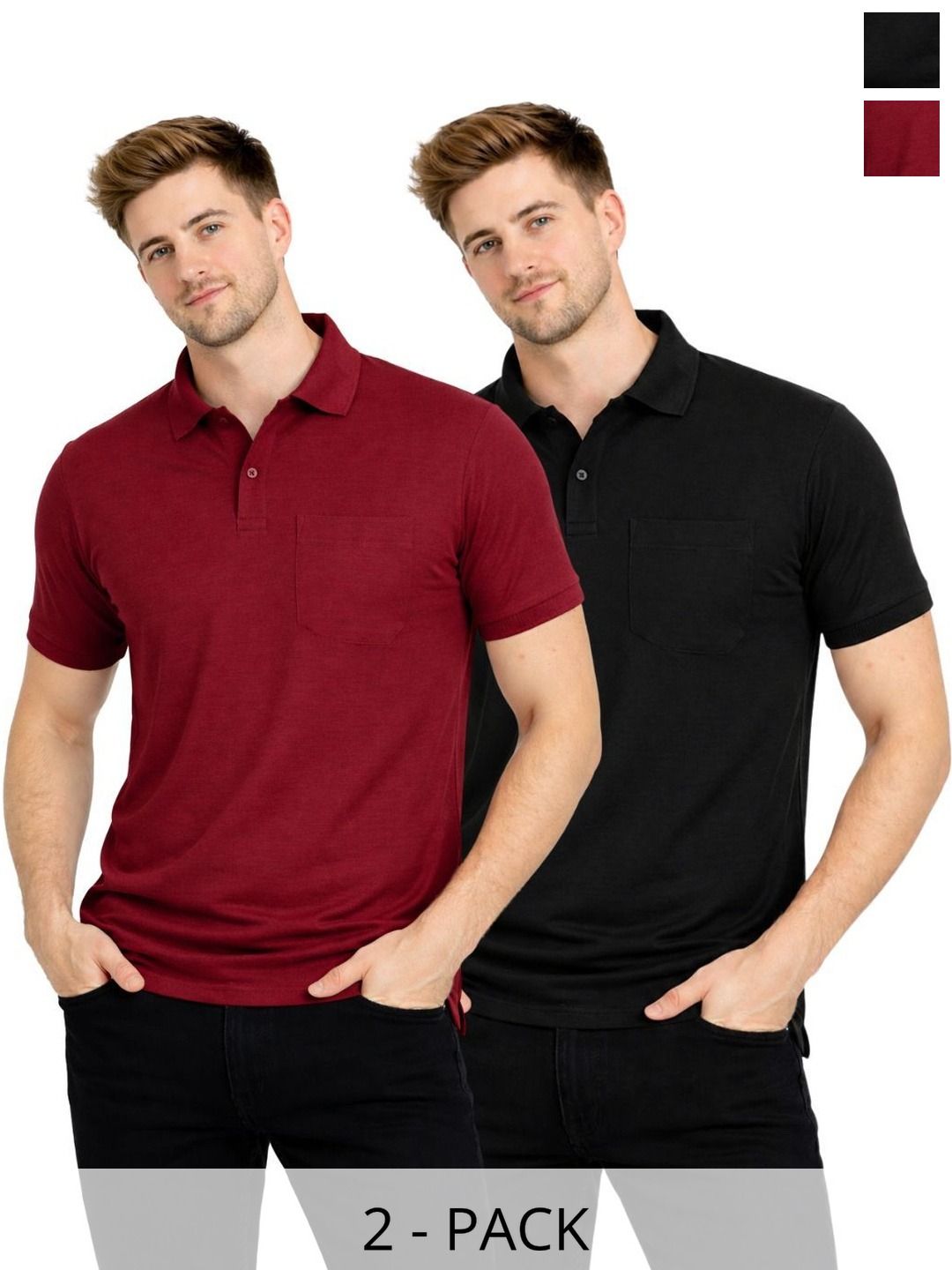 SMAN Men 2 Polo Collar Pockets T-shirt