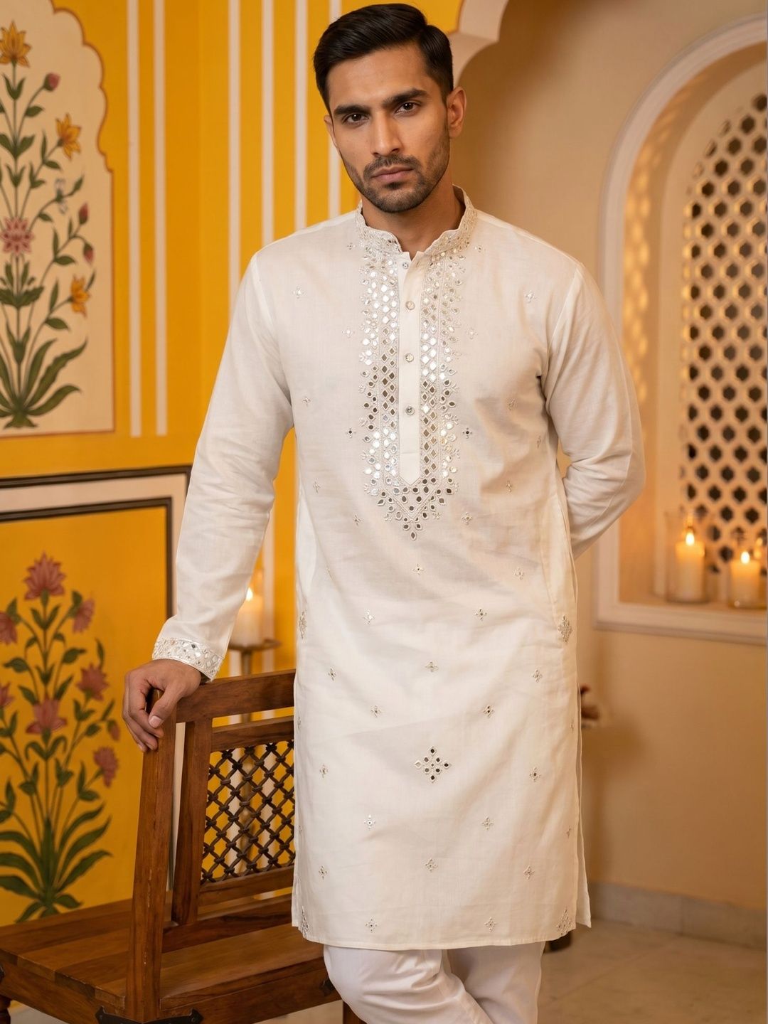 Jompers Men Embellished Mirror Work Kurta