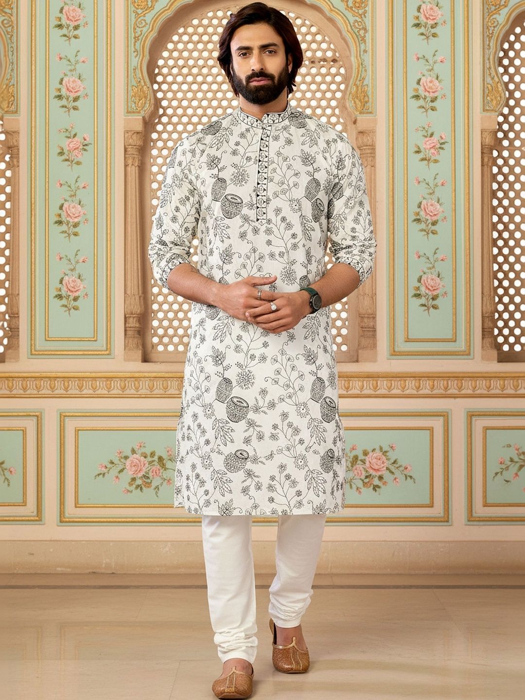 RANGRAAG RANGRAAG Men Ethnic Motifs Printed Thread Work Kurta