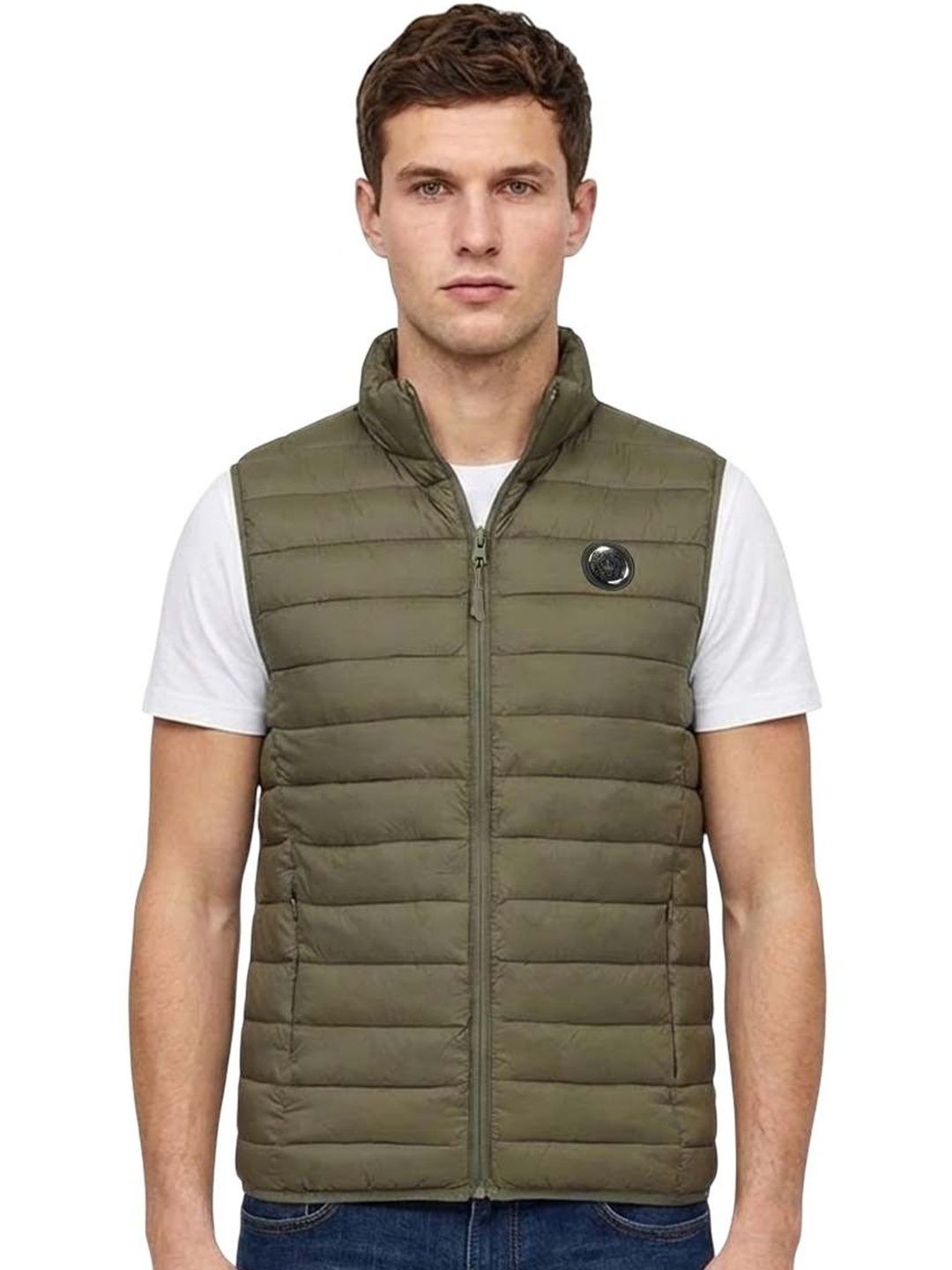 Cavalli Class Olive Logo Puffer Vest