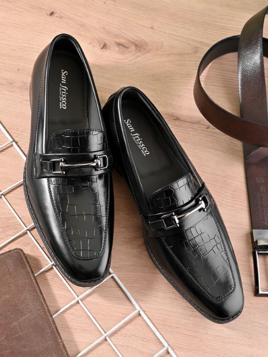 San Frissco Men Synthetic Leather Round Toe Buckle Loafers Formal Shoes