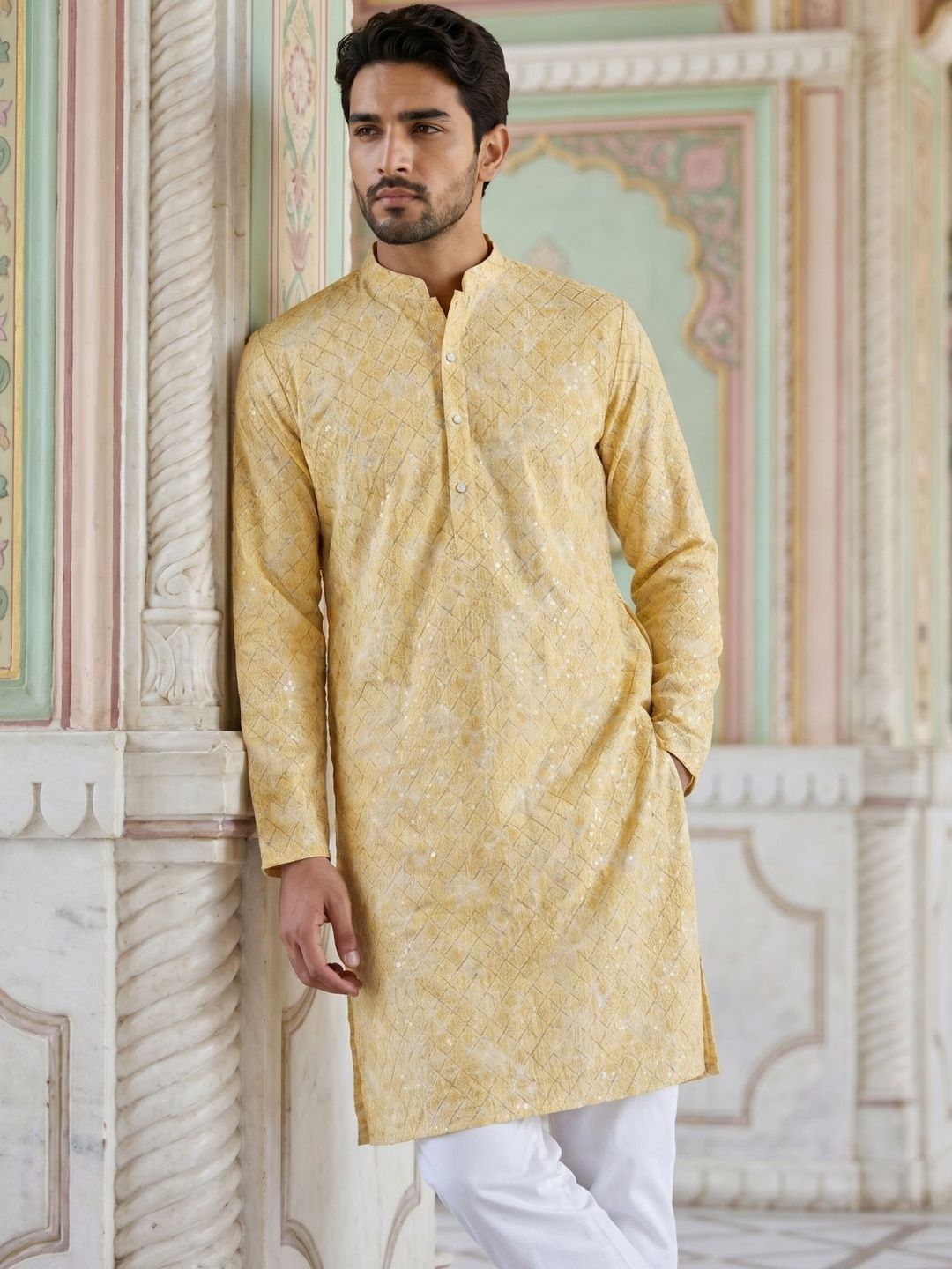 Jompers Jompers Men Embroidered Sequinned Kurta