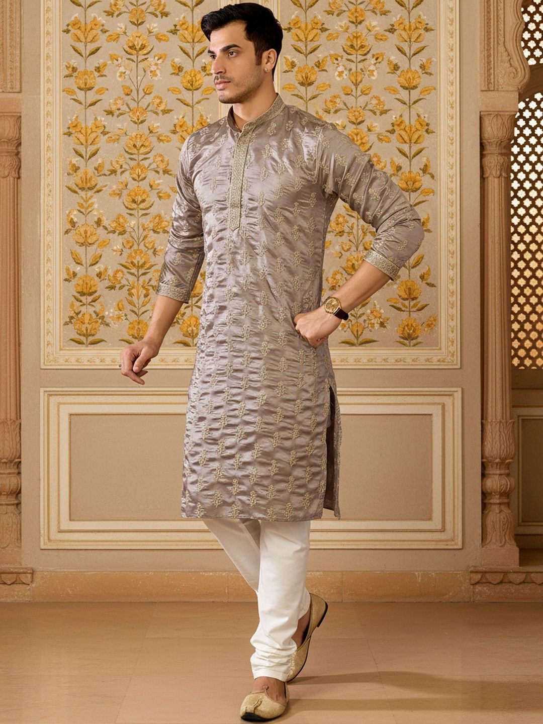 RANGRAAG Men Embellished Thread Work Kurta