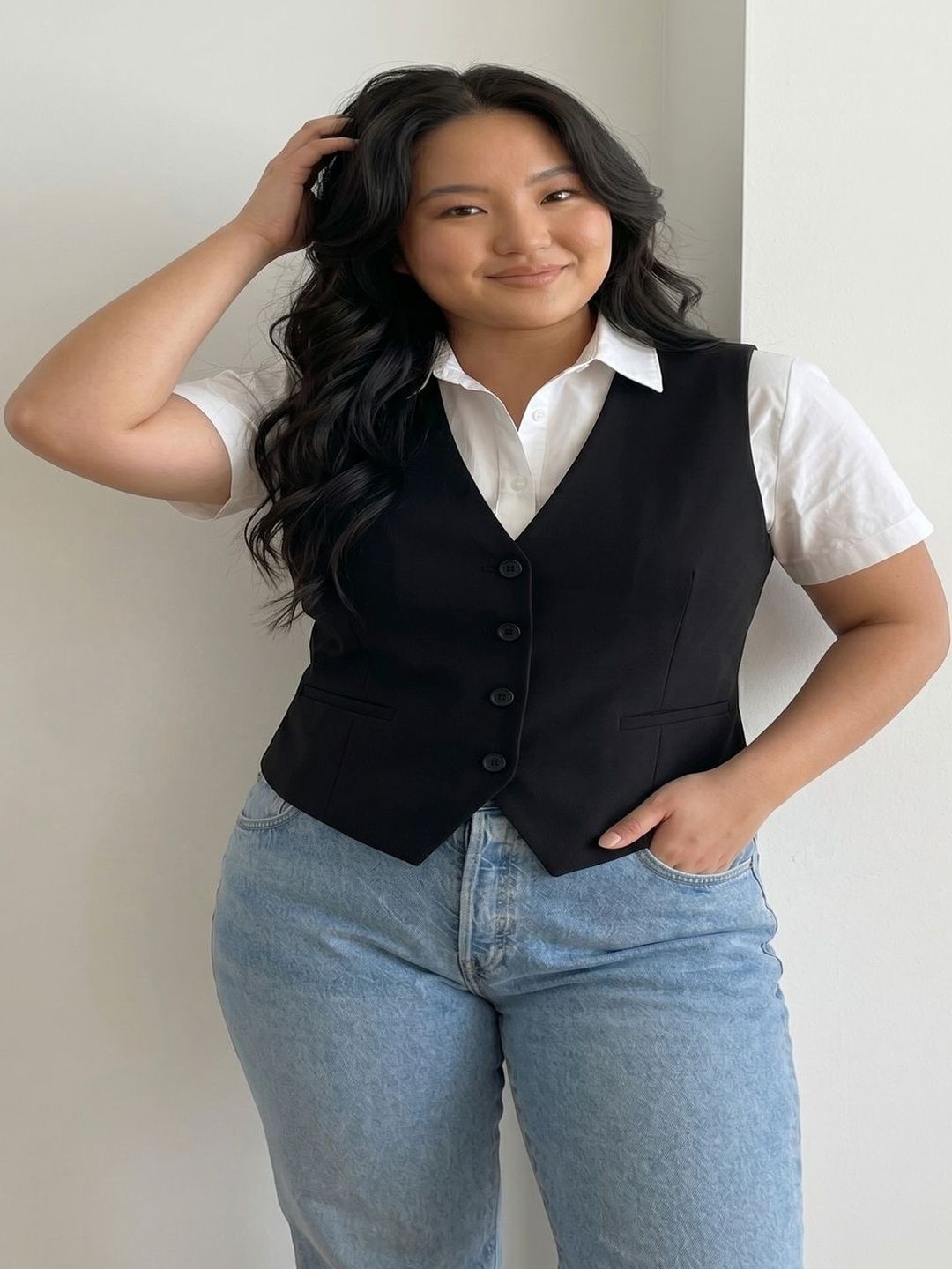 THE FASHION HUB V-Neck Woven Formal Waistcoat