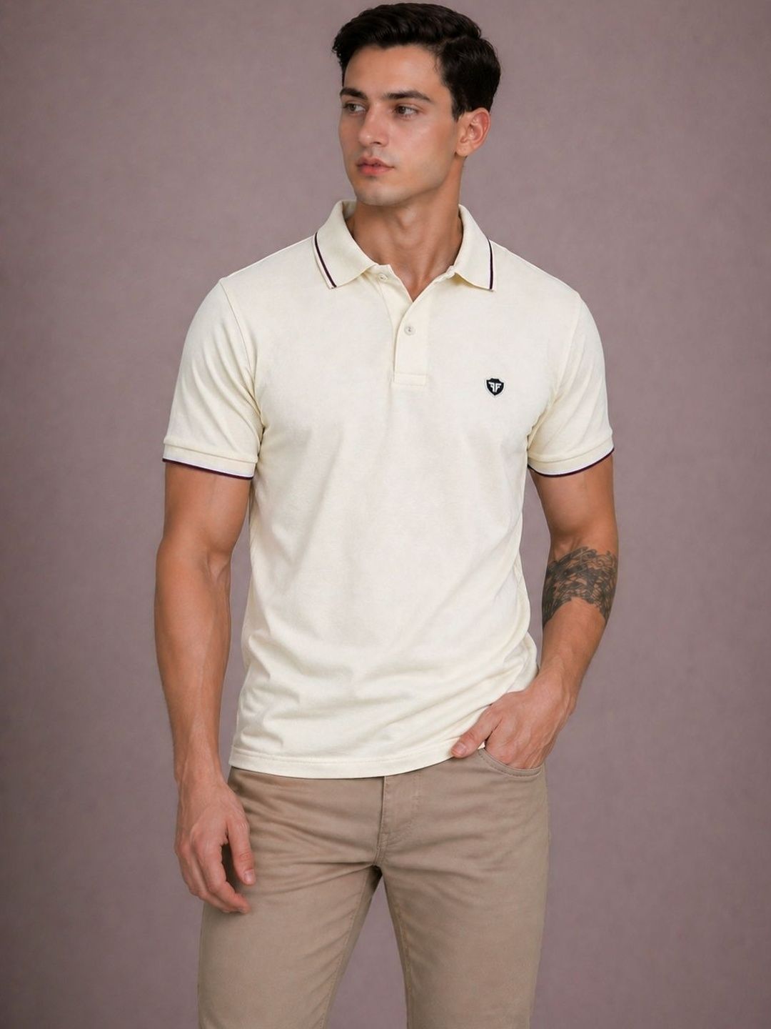 FEVERFEW Men Brand Logo Polo Collar Pockets T-shirt