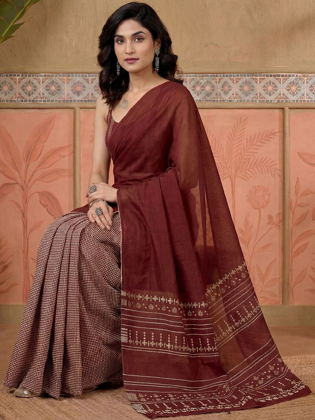 Sangria Printed Chanderi Ready to Wear Saree Blouse Piece