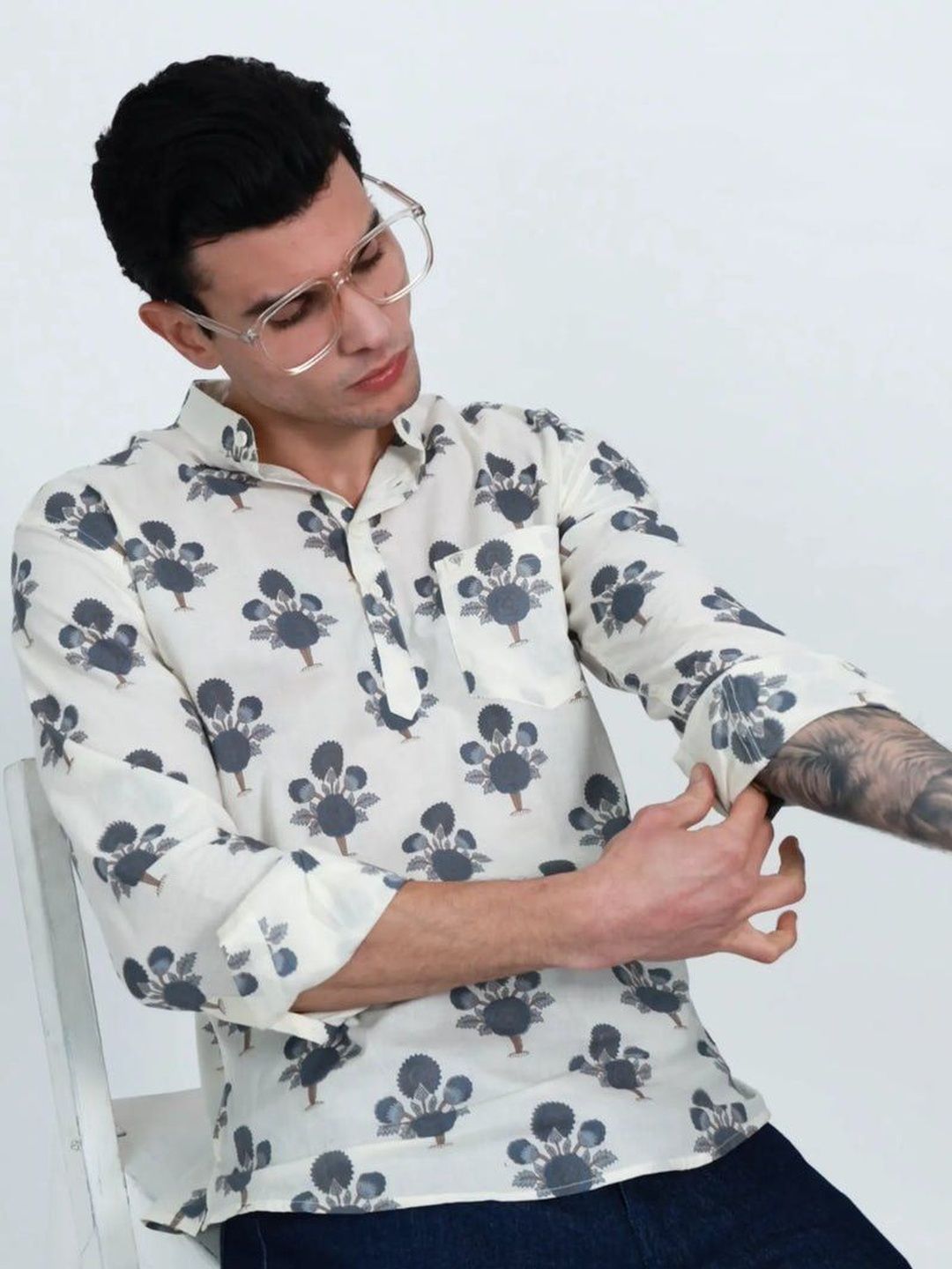 Hues Fab Men Ethnic Motifs Printed Indigo Kurta
