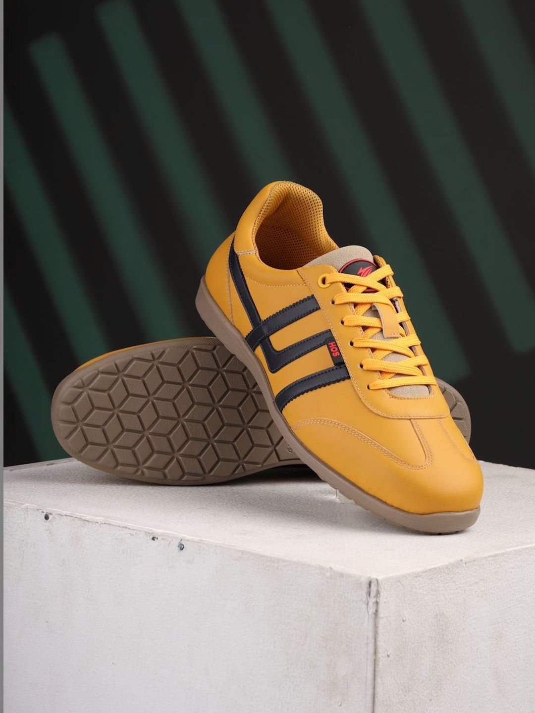 HOS Men FELIX Colourblocked PU Coated Leather Lace-Up Sneakers Casual Shoes