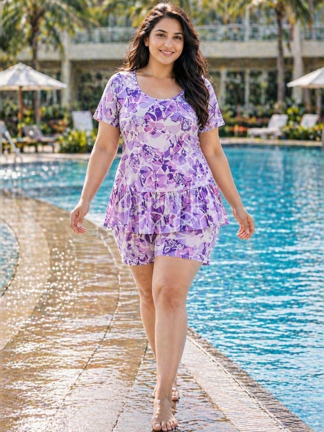 DressBerry Printed Round Neck Swim Set