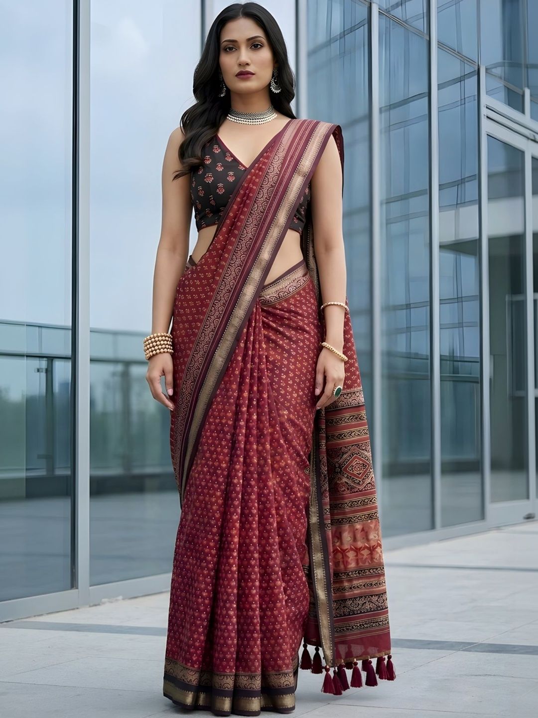 Anouk Ethnic Motifs Printed Cotton Saree