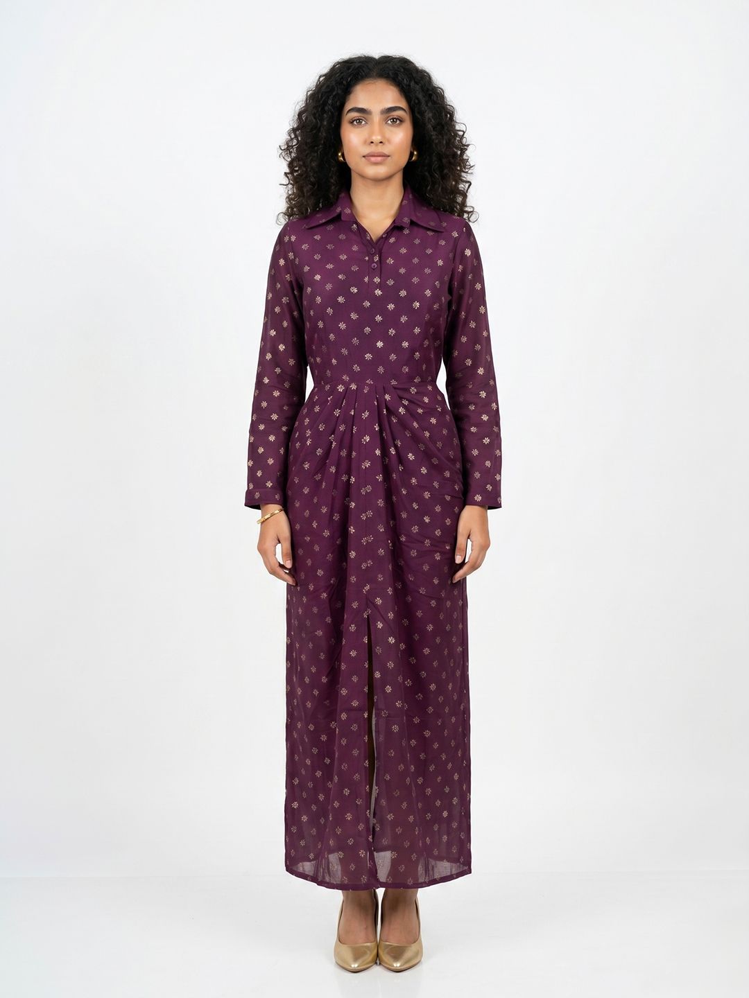 Addya Addya Print Shirt Midi Dress