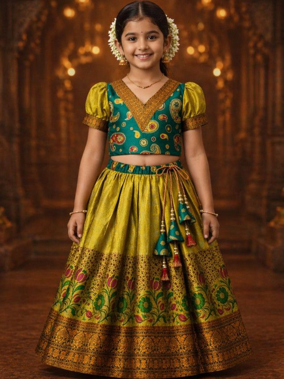 Ethzy Girls Printed Ready to Wear Lehenga &