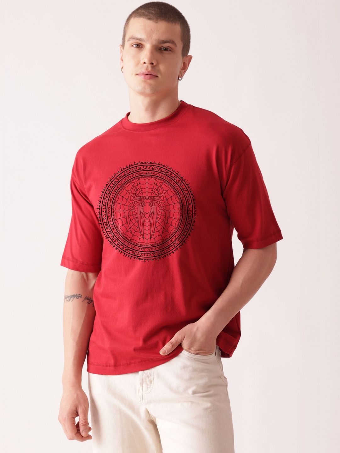 STARTON Unisex Graphic Printed Round Neck Drop-Shoulder Sleeves Cotton Oversized T-shirt